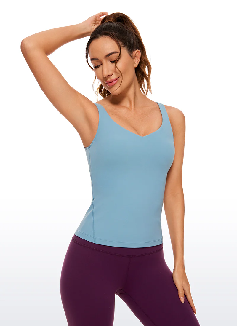 Butterluxe Waist-Length Built-in Bra Tank V Neck - Image 45