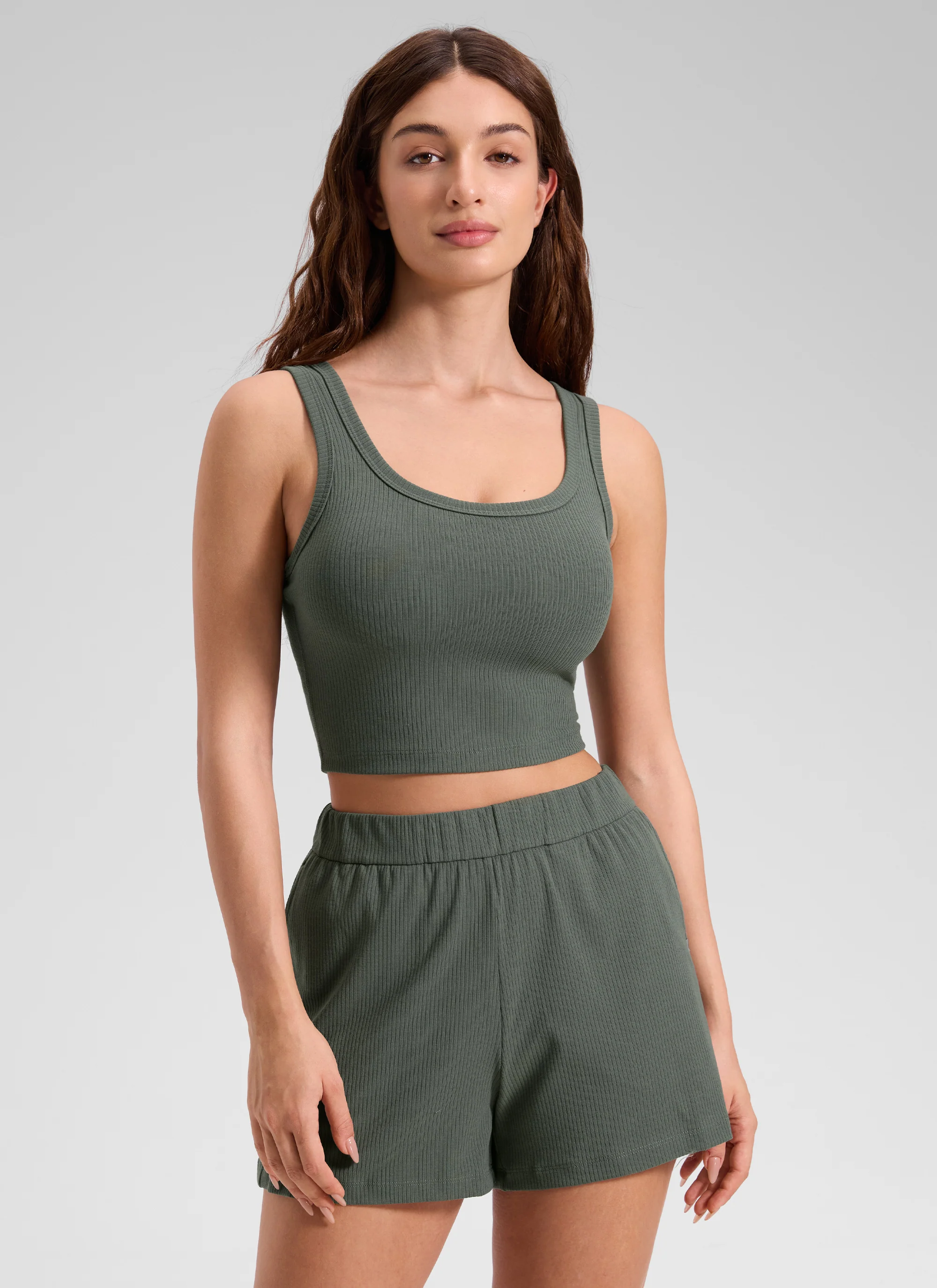 Ribbed U Neck Built in Bra Tank - Image 22