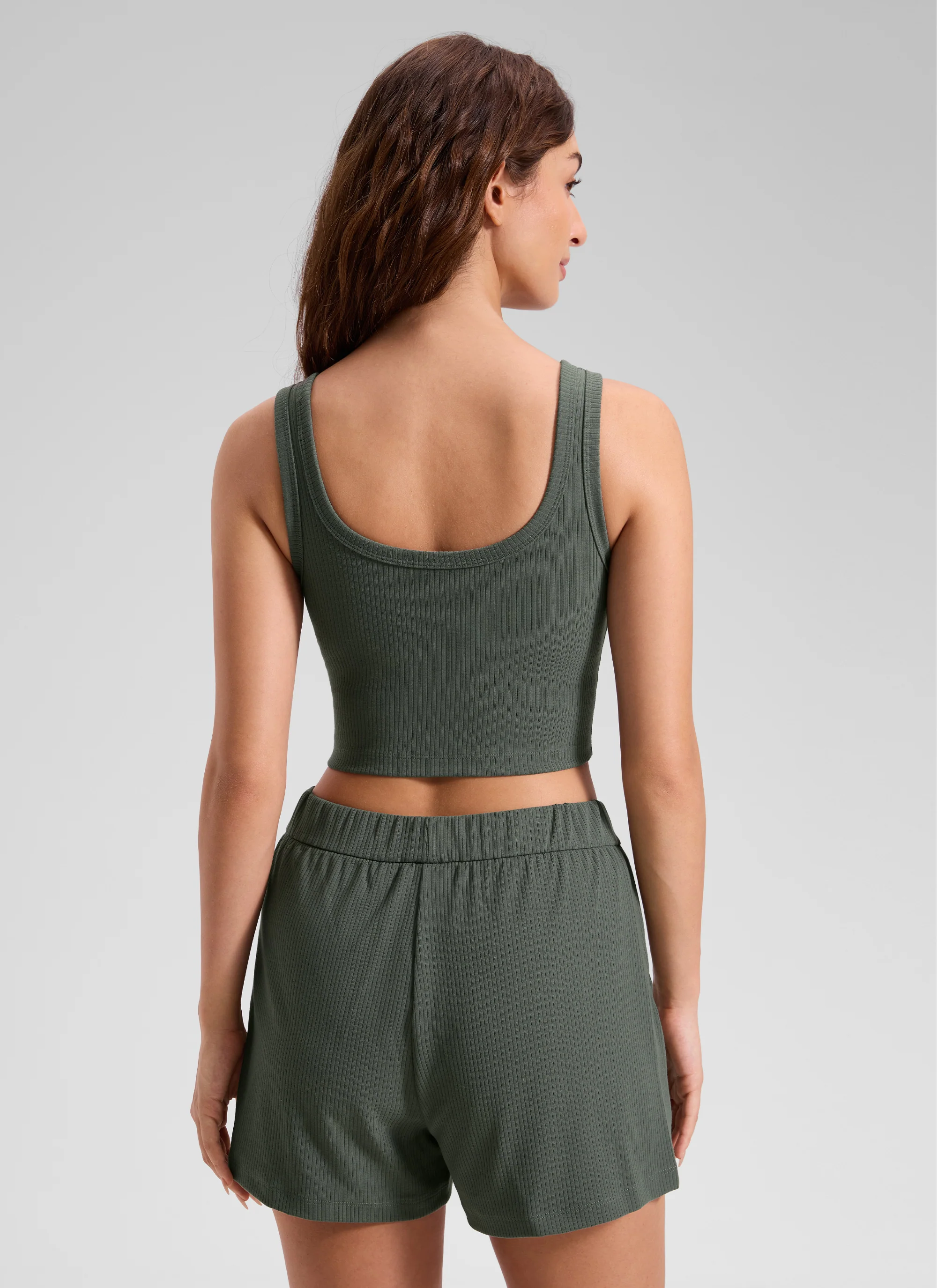 Ribbed U Neck Built in Bra Tank - Image 23