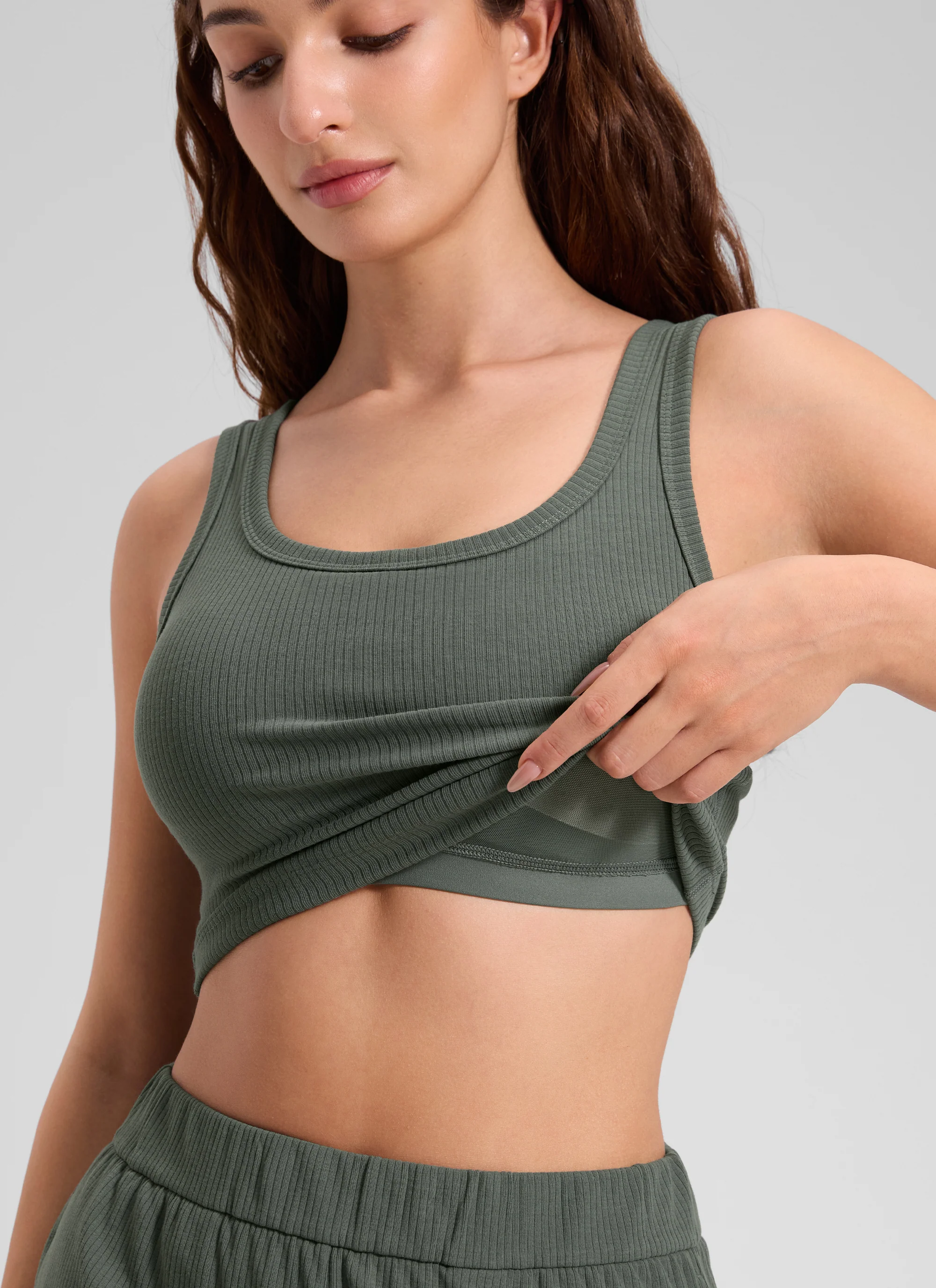 Ribbed U Neck Built in Bra Tank - Image 24