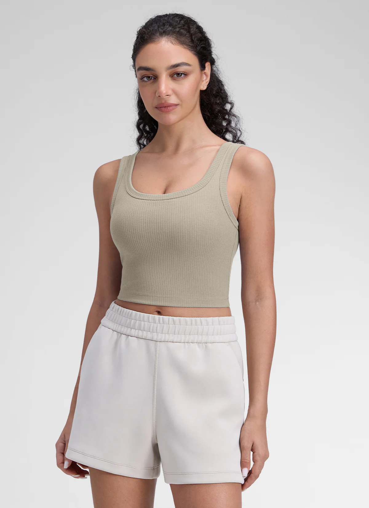 Ribbed U Neck Built in Bra Tank - Image 34