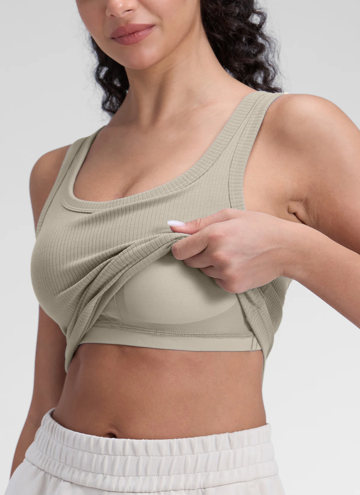 Ribbed U Neck Built in Bra Tank - Image 36