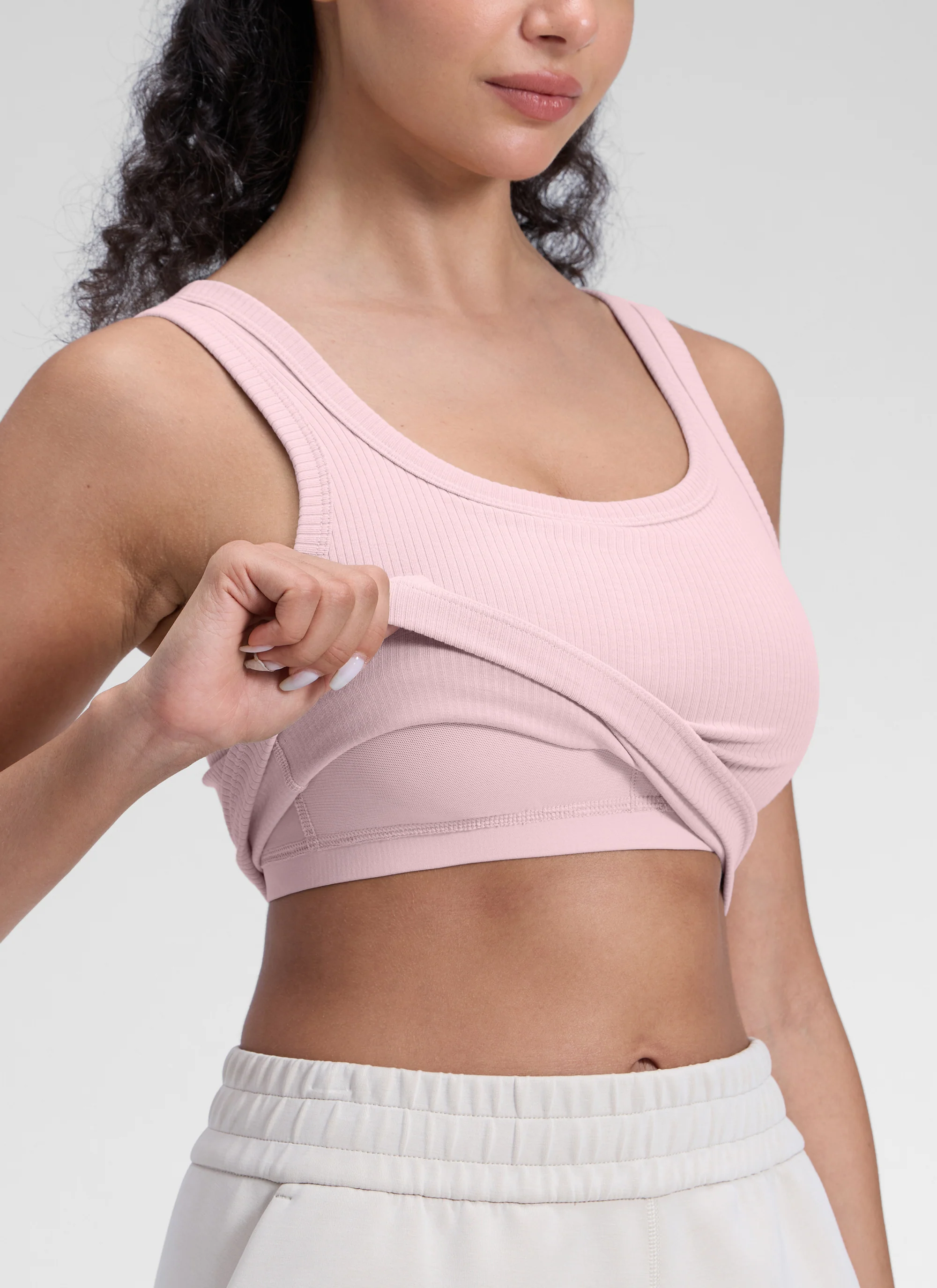 Ribbed U Neck Built in Bra Tank - Image 42