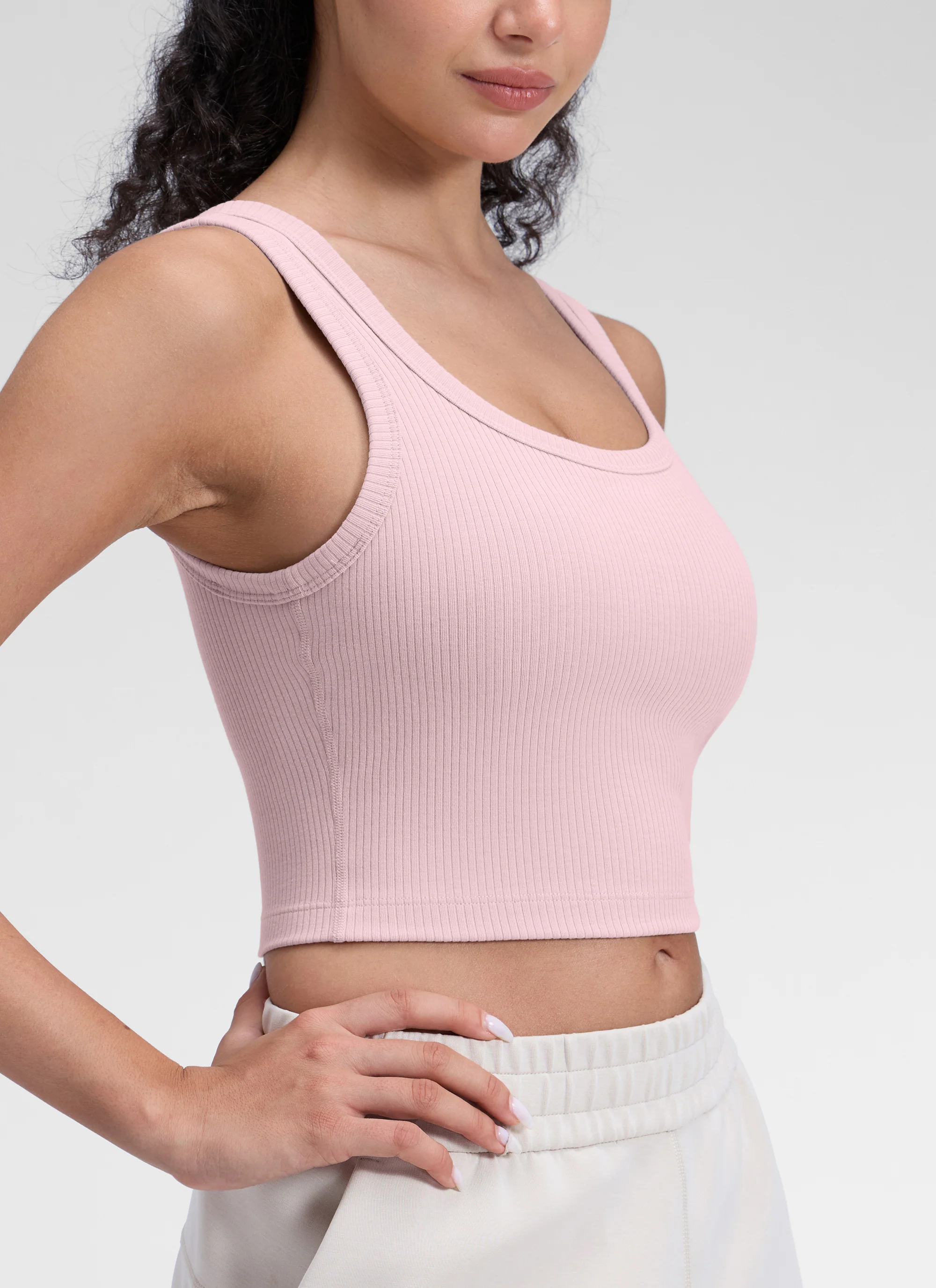 Ribbed U Neck Built in Bra Tank - Image 43