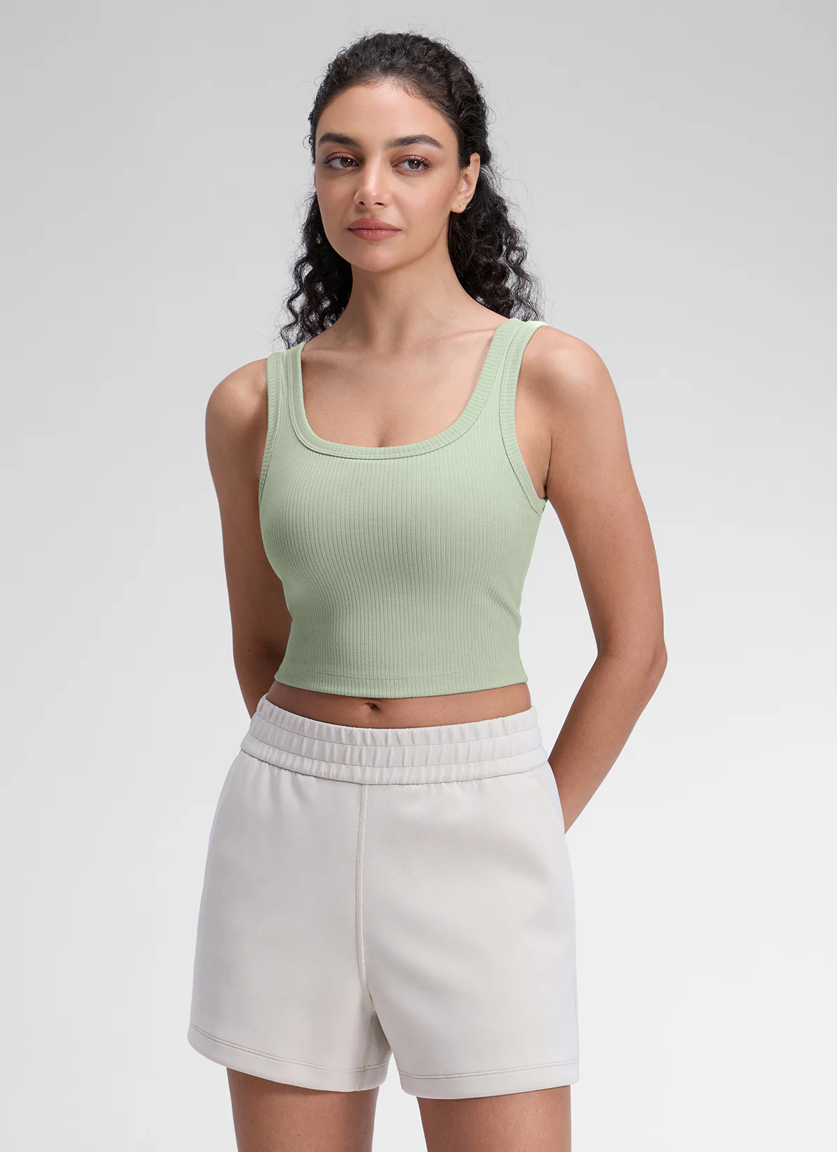 Ribbed U Neck Built in Bra Tank - Image 46