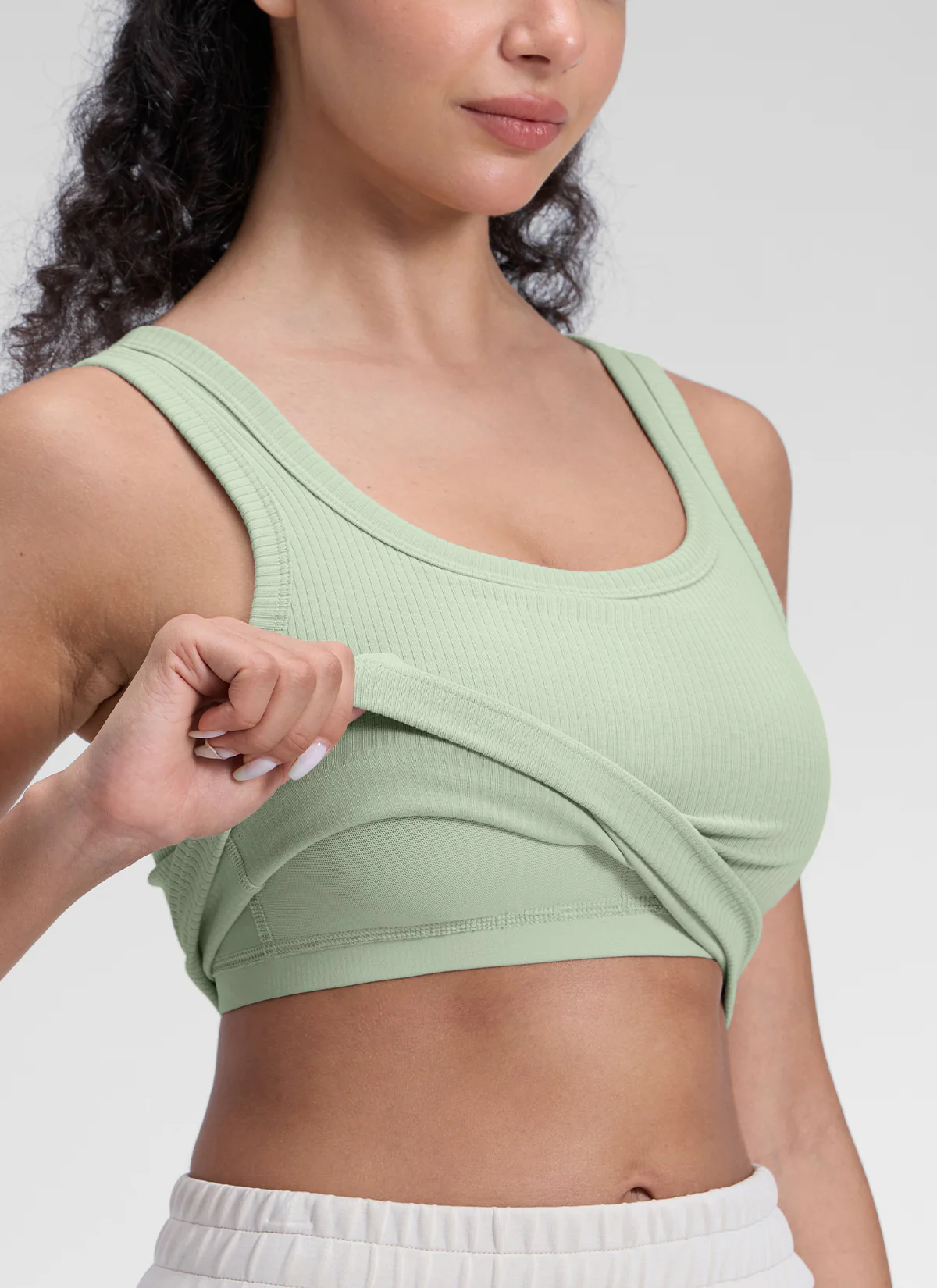 Ribbed U Neck Built in Bra Tank - Image 48