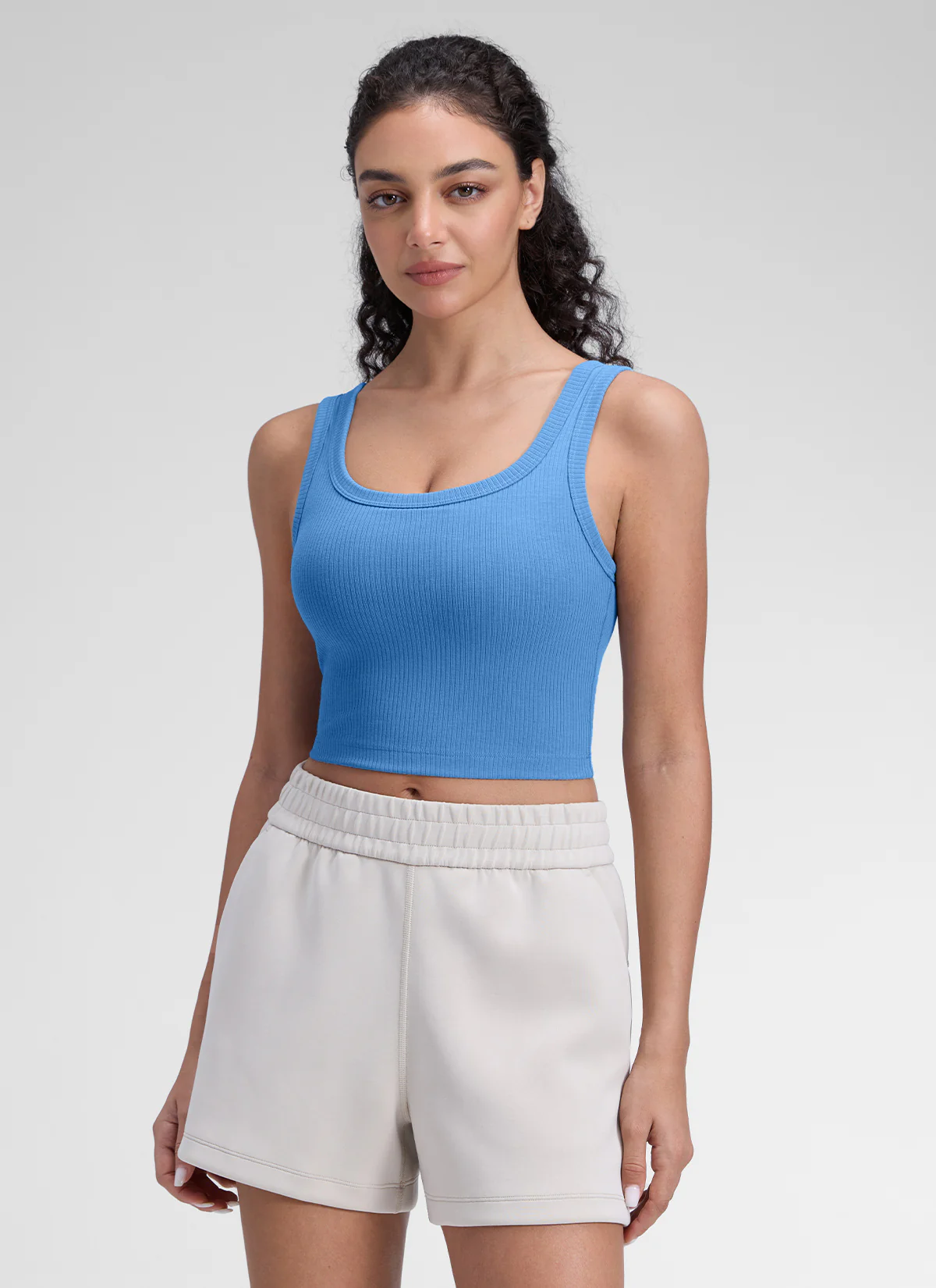 Ribbed U Neck Built in Bra Tank - Image 50