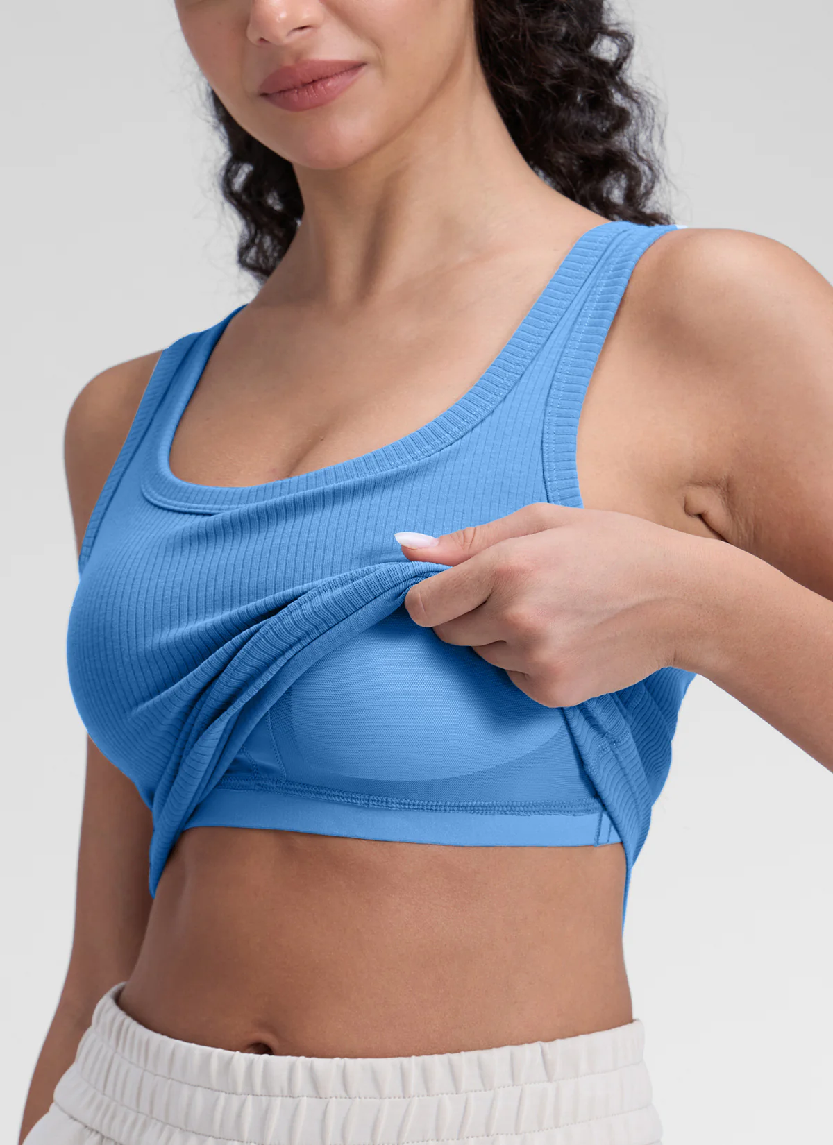 Ribbed U Neck Built in Bra Tank - Image 52
