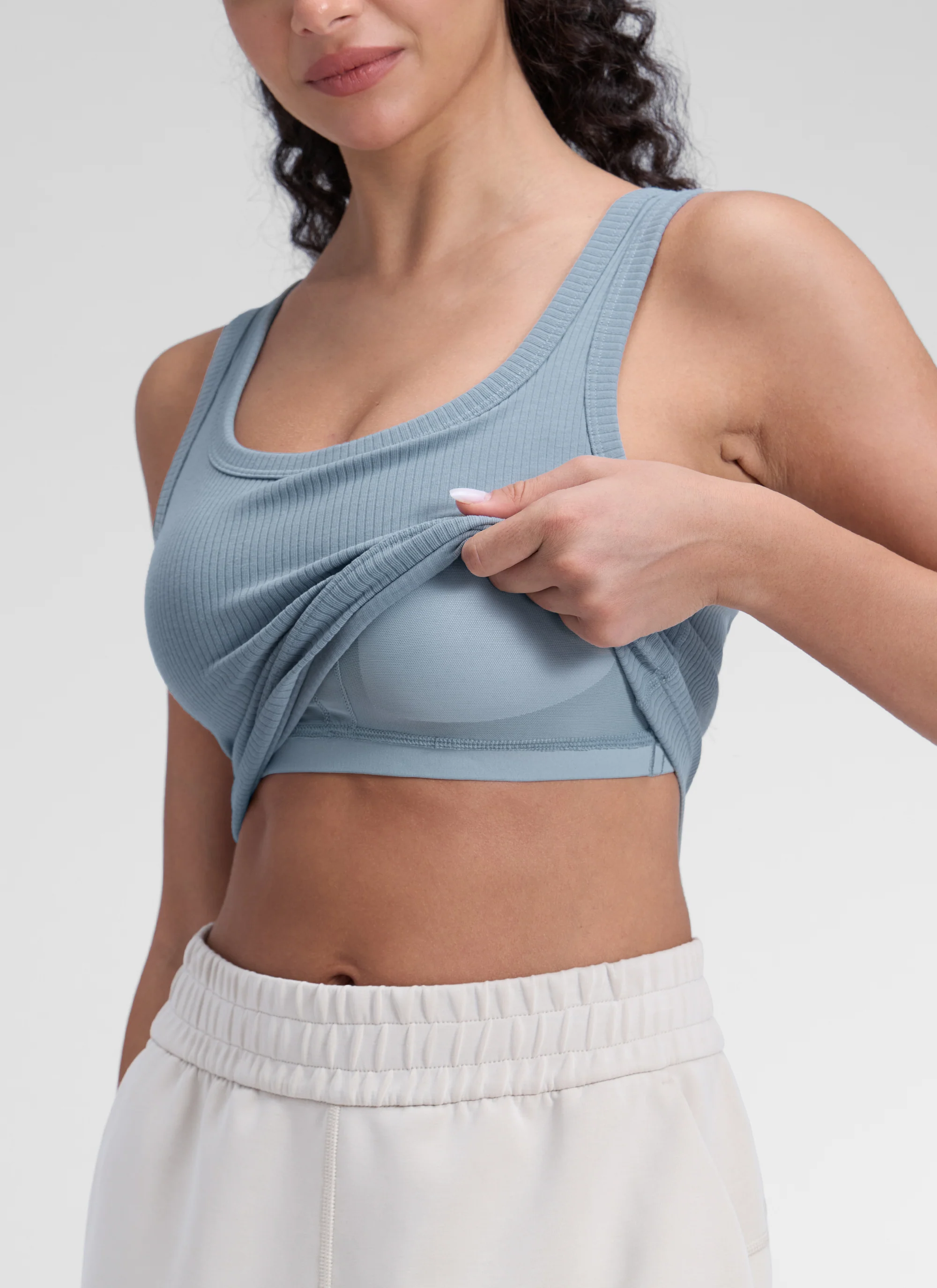 Ribbed U Neck Built in Bra Tank - Image 3