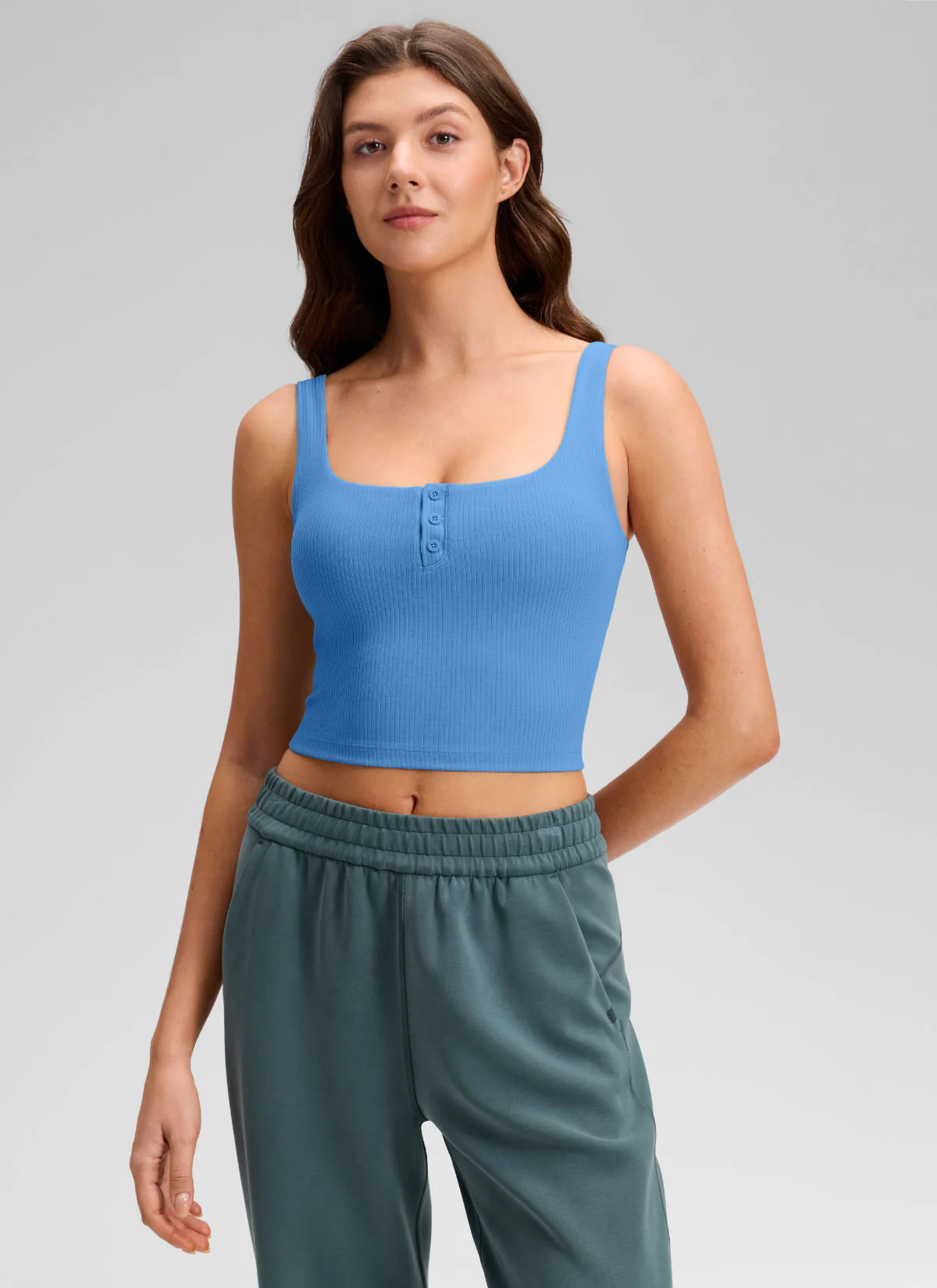 Ribbed Henley Neck Built in Bra Tank
