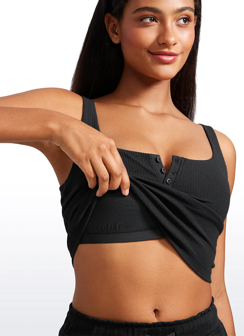 Ribbed Henley Neck Built in Bra Tank - Image 10