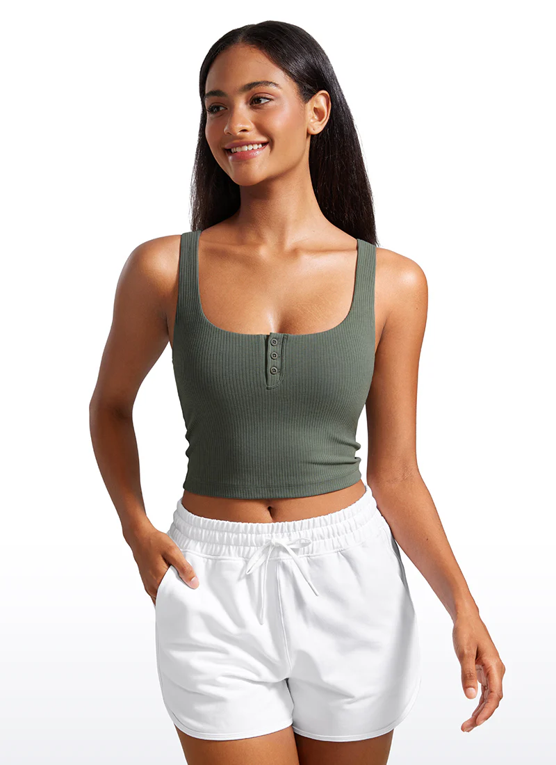 Ribbed Henley Neck Built in Bra Tank - Image 12