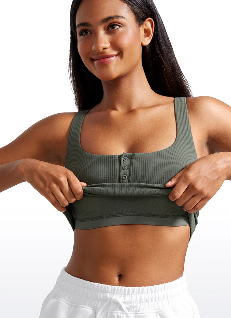 Ribbed Henley Neck Built in Bra Tank - Image 15
