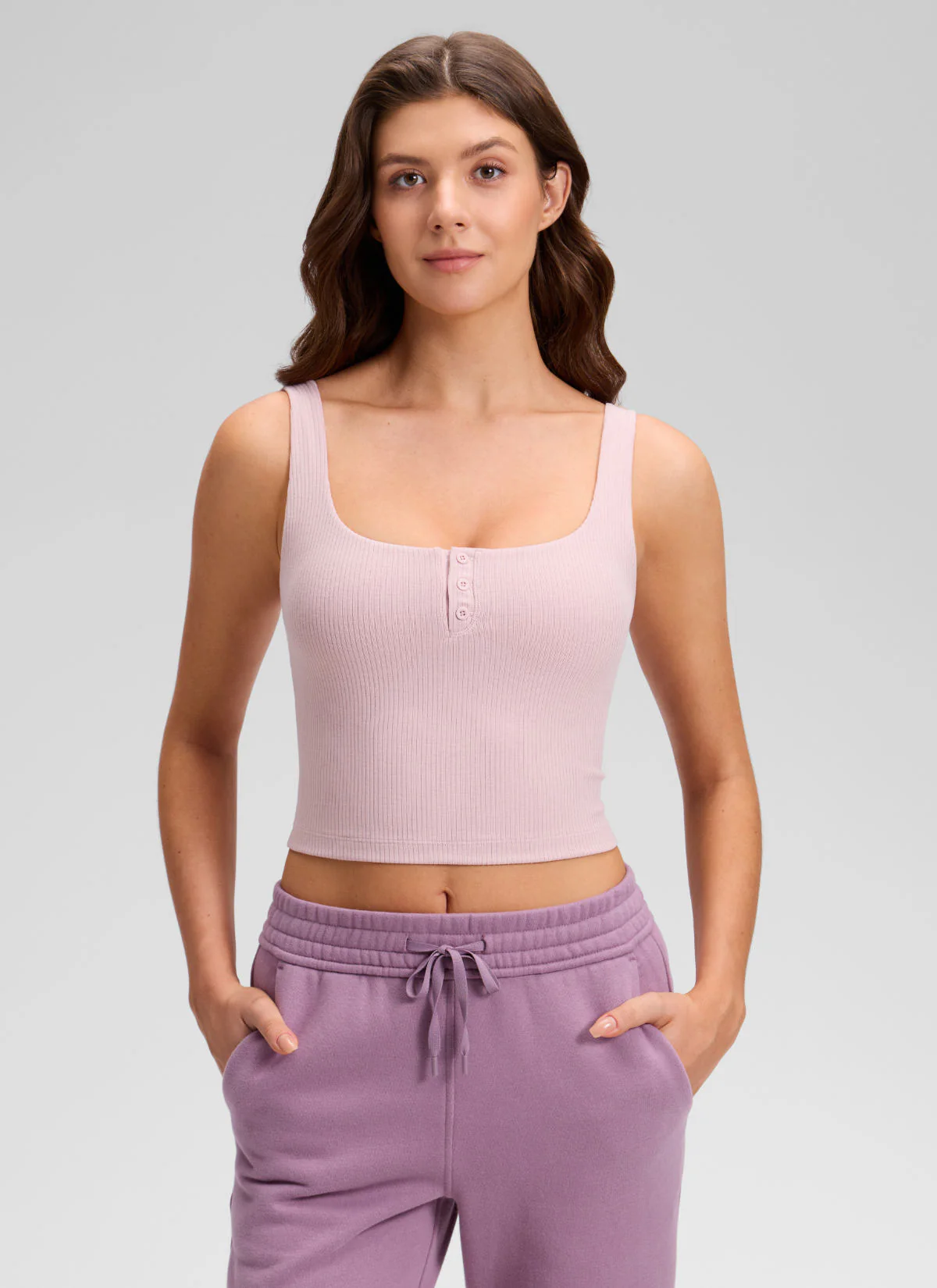 Ribbed Henley Neck Built in Bra Tank - Image 30