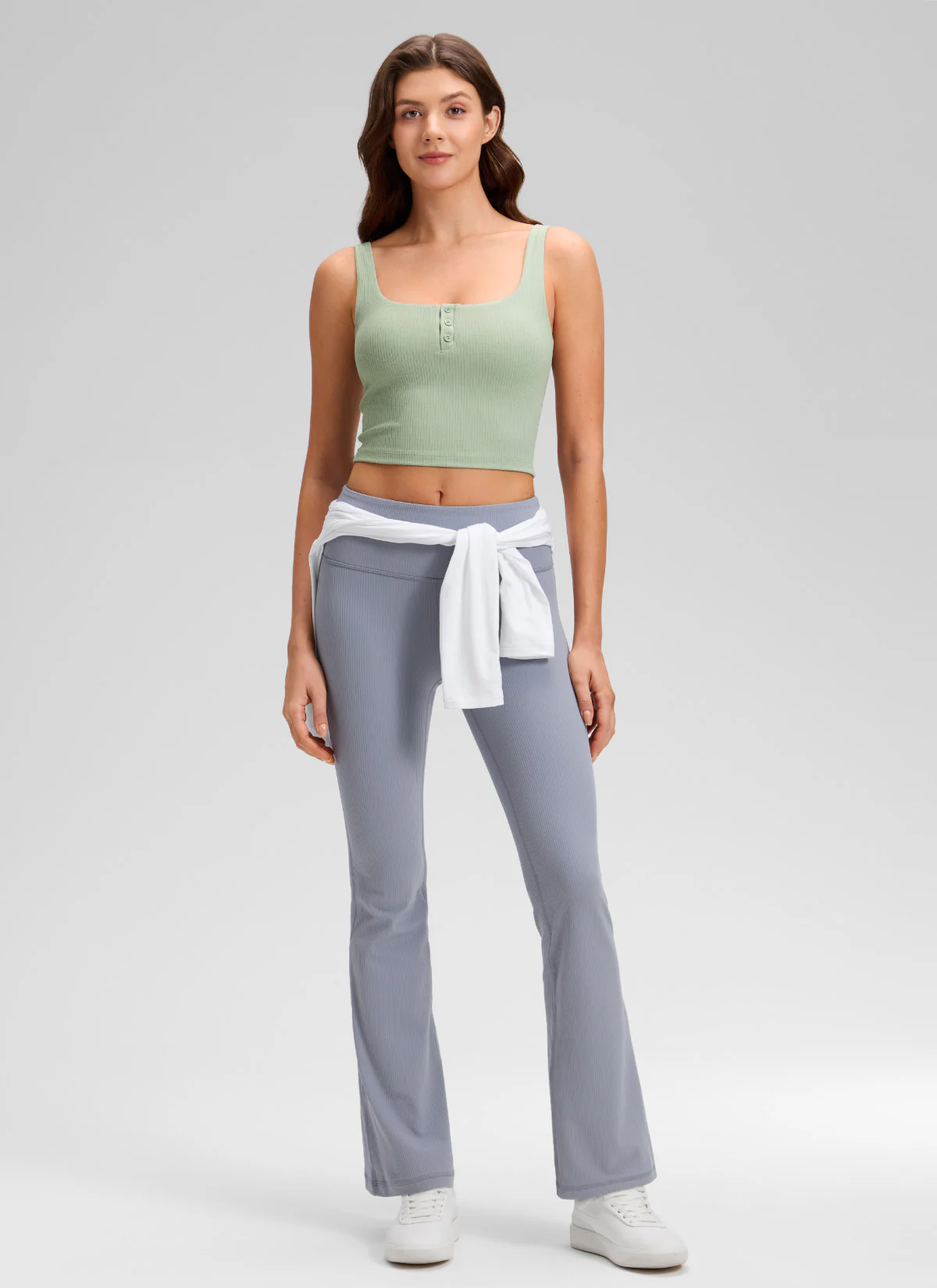 Ribbed Henley Neck Built in Bra Tank - Image 40