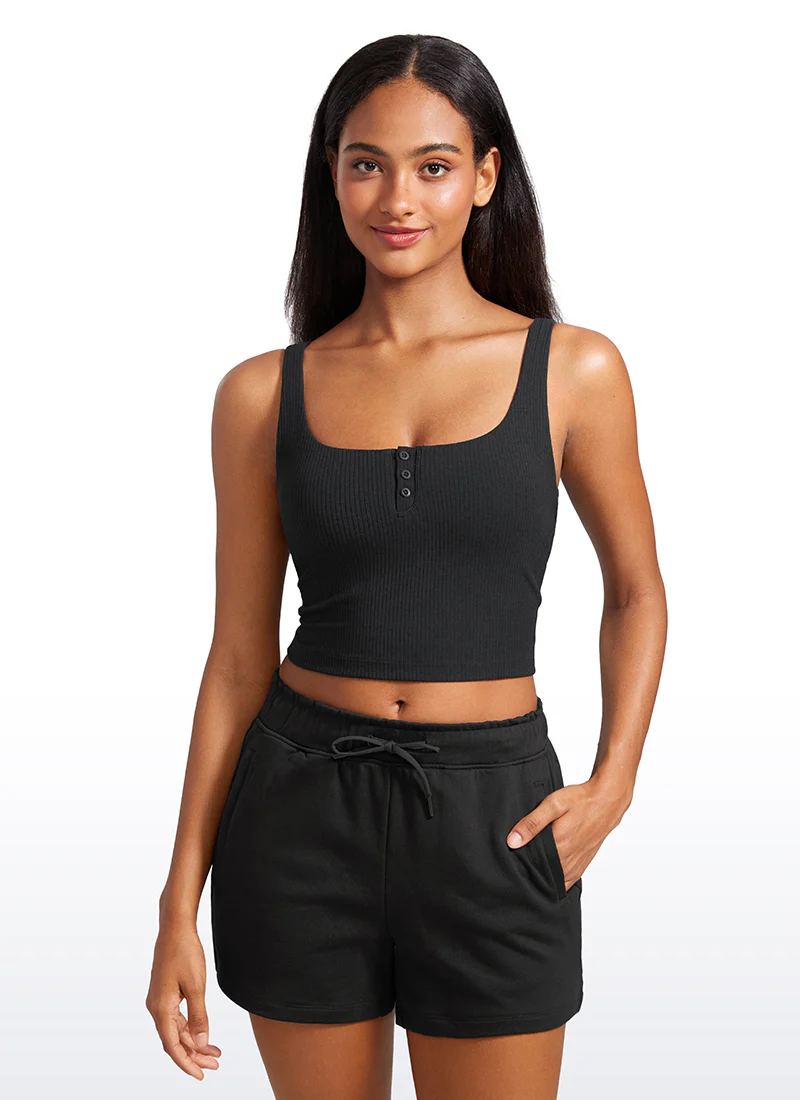 Ribbed Henley Neck Built in Bra Tank - Image 7