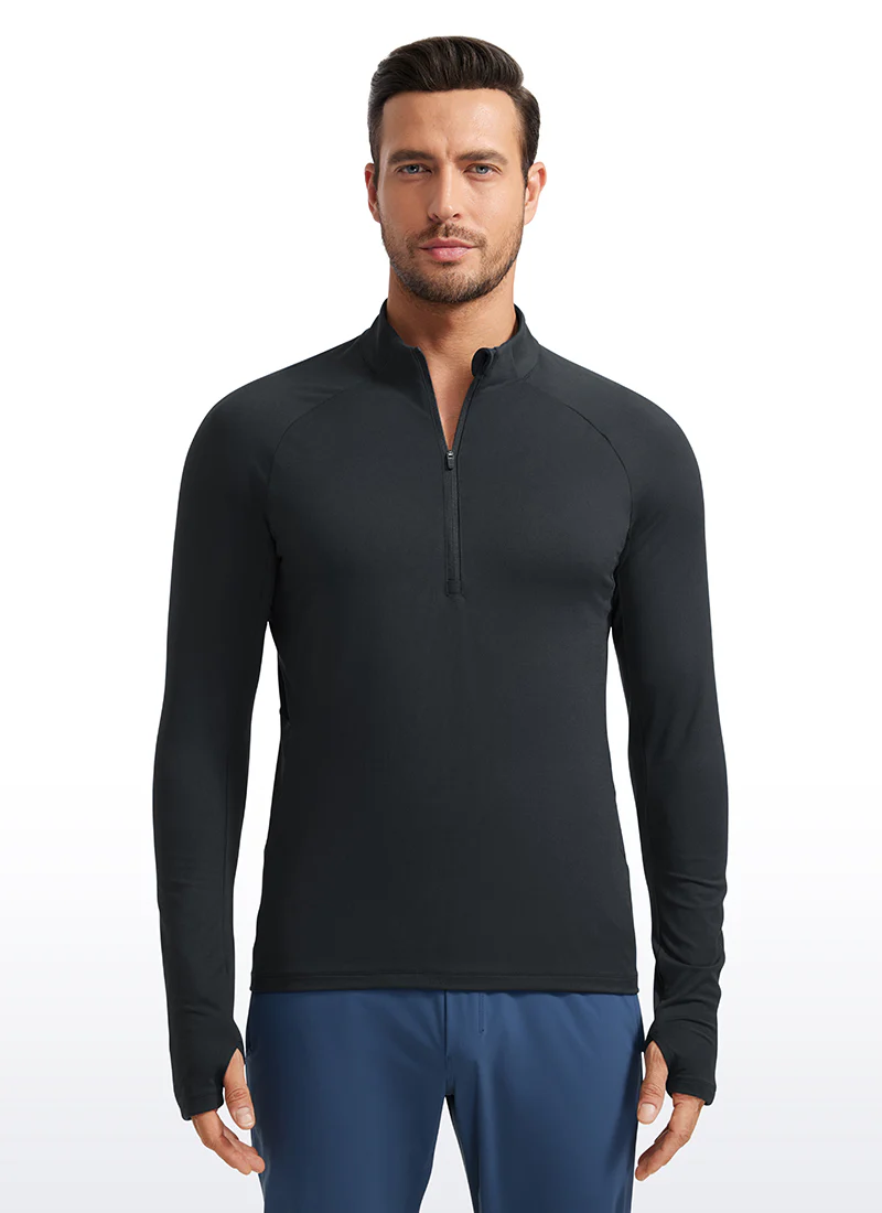 Brushed Half Zip Long Sleeve with Thumbhole - Image 5
