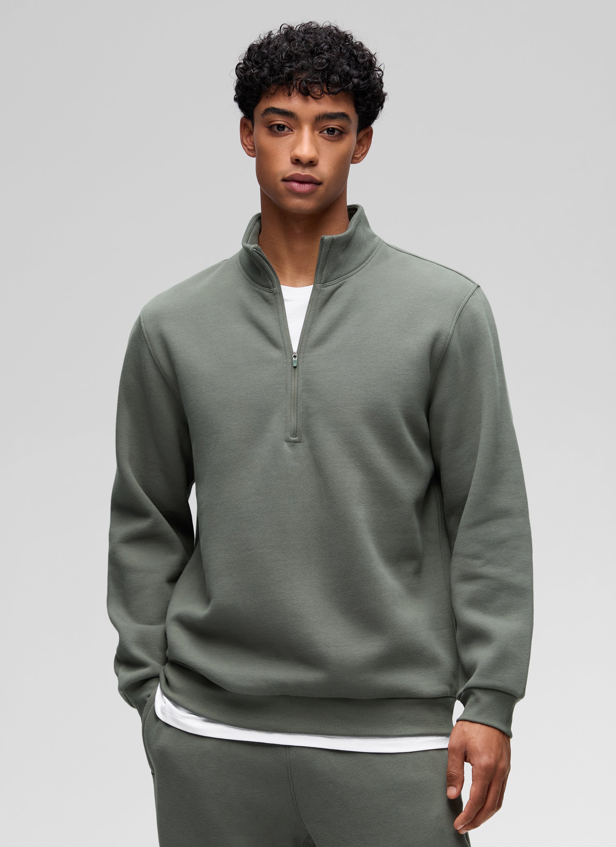 Fleece Lined Half Zip Sweatshirts Mock Neck - Image 6