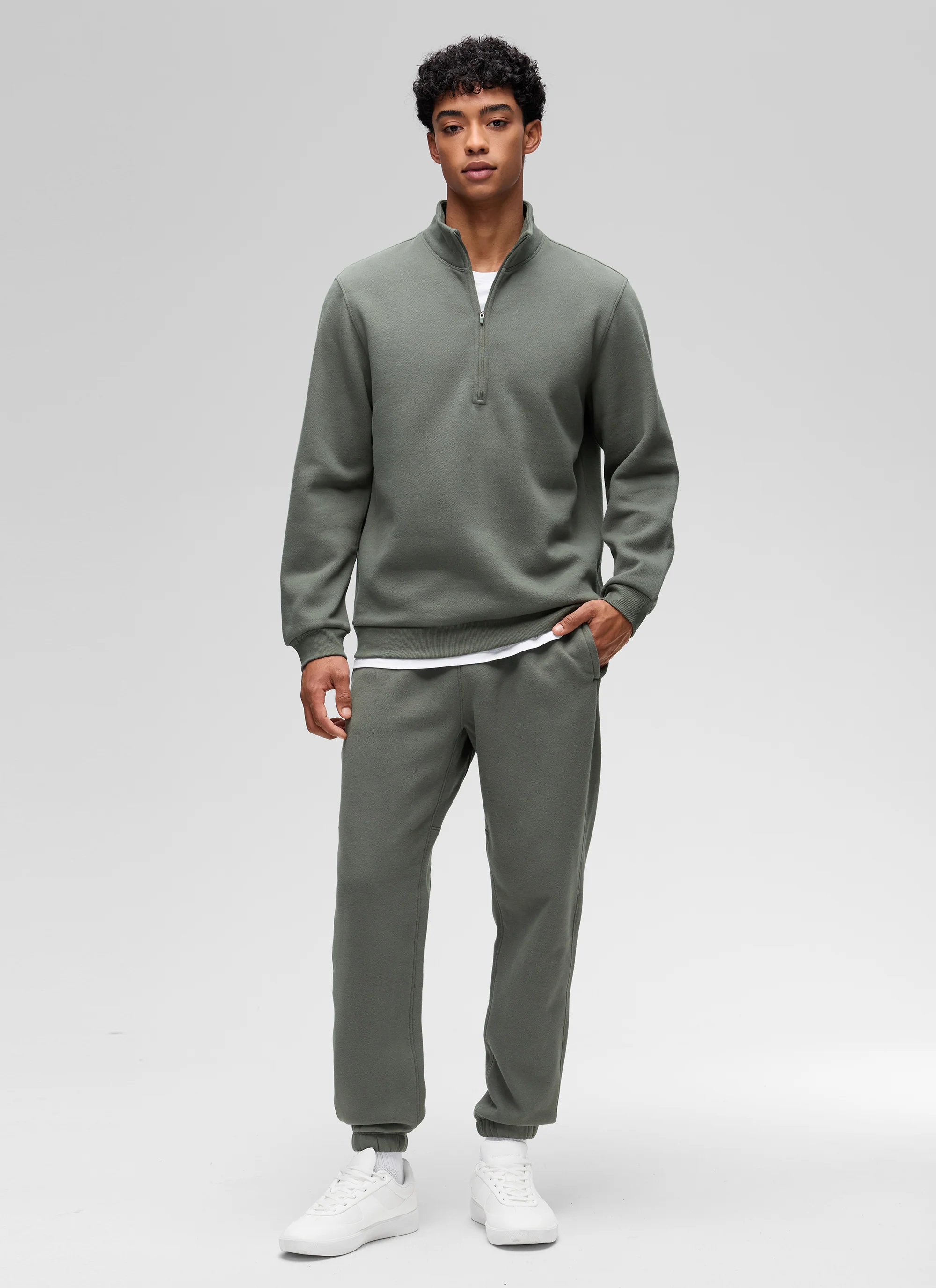 Fleece Lined Half Zip Sweatshirts Mock Neck - Image 8