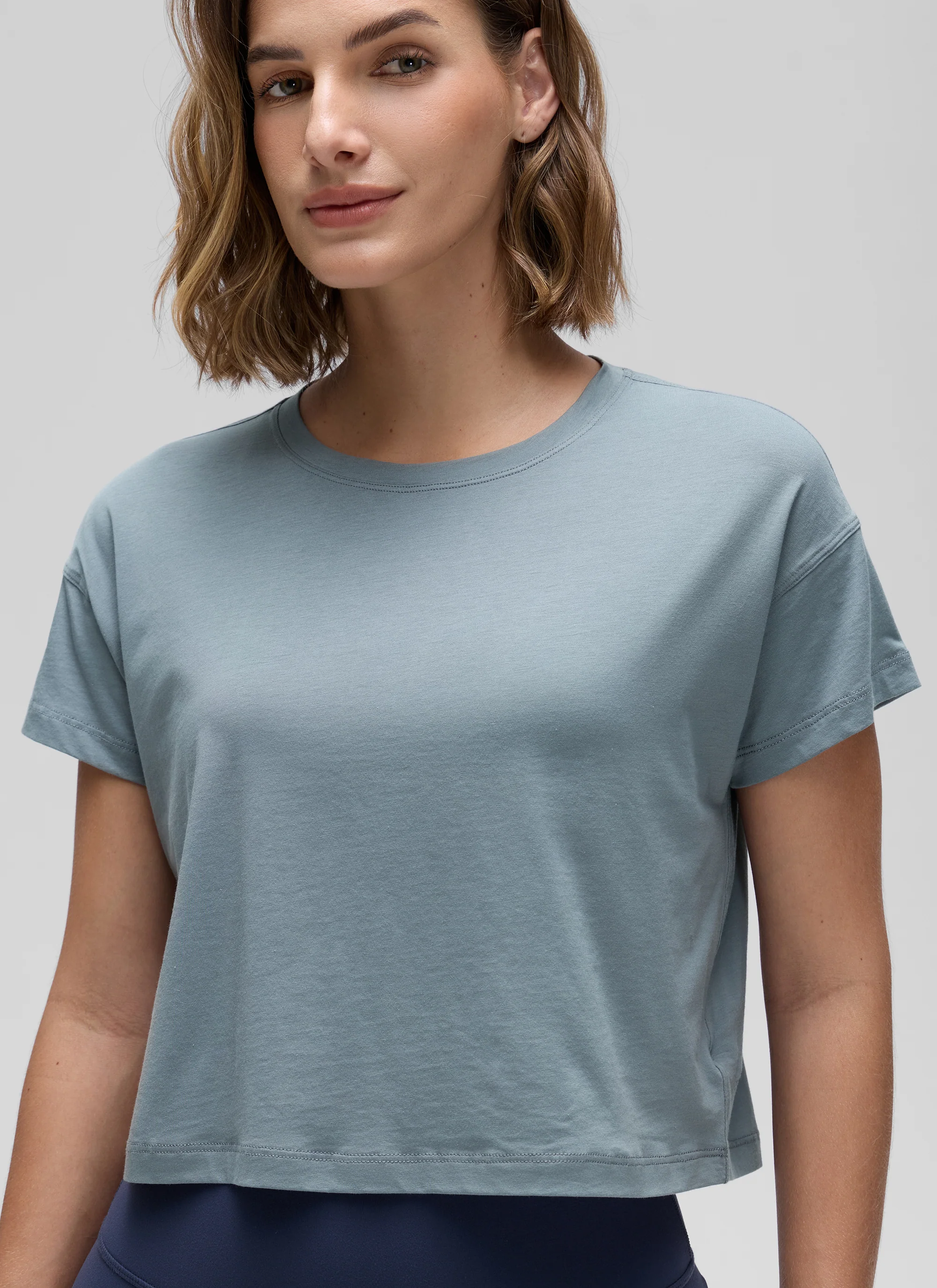 Pima Cotton Crew Neck Cropped Short Sleeve - Image 4