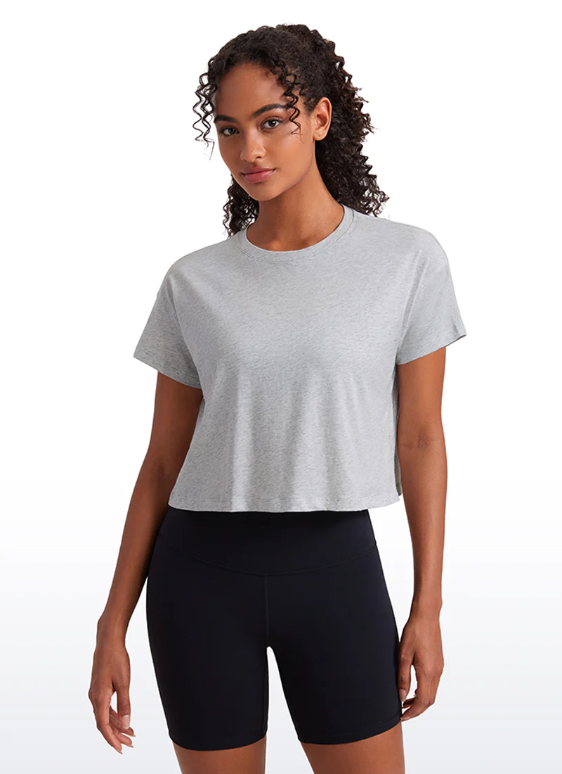 Pima Cotton Crew Neck Cropped Short Sleeve - Image 9