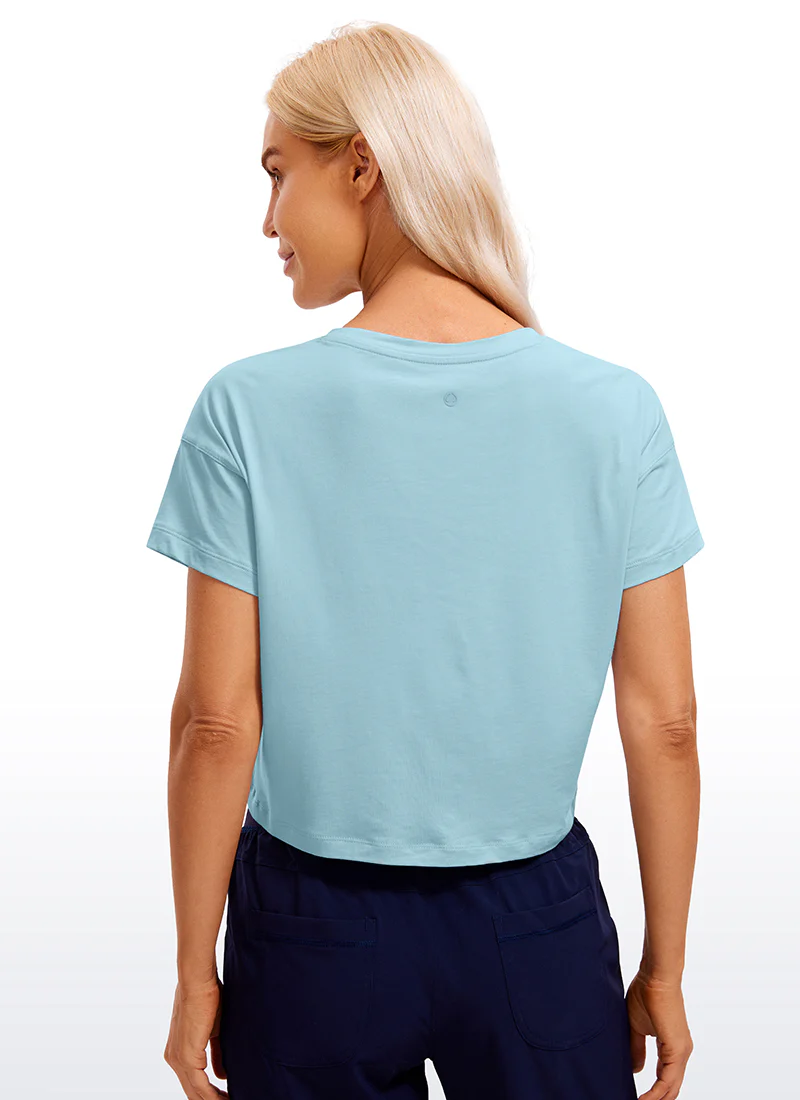 Pima Cotton Crew Neck Cropped Short Sleeve - Image 2