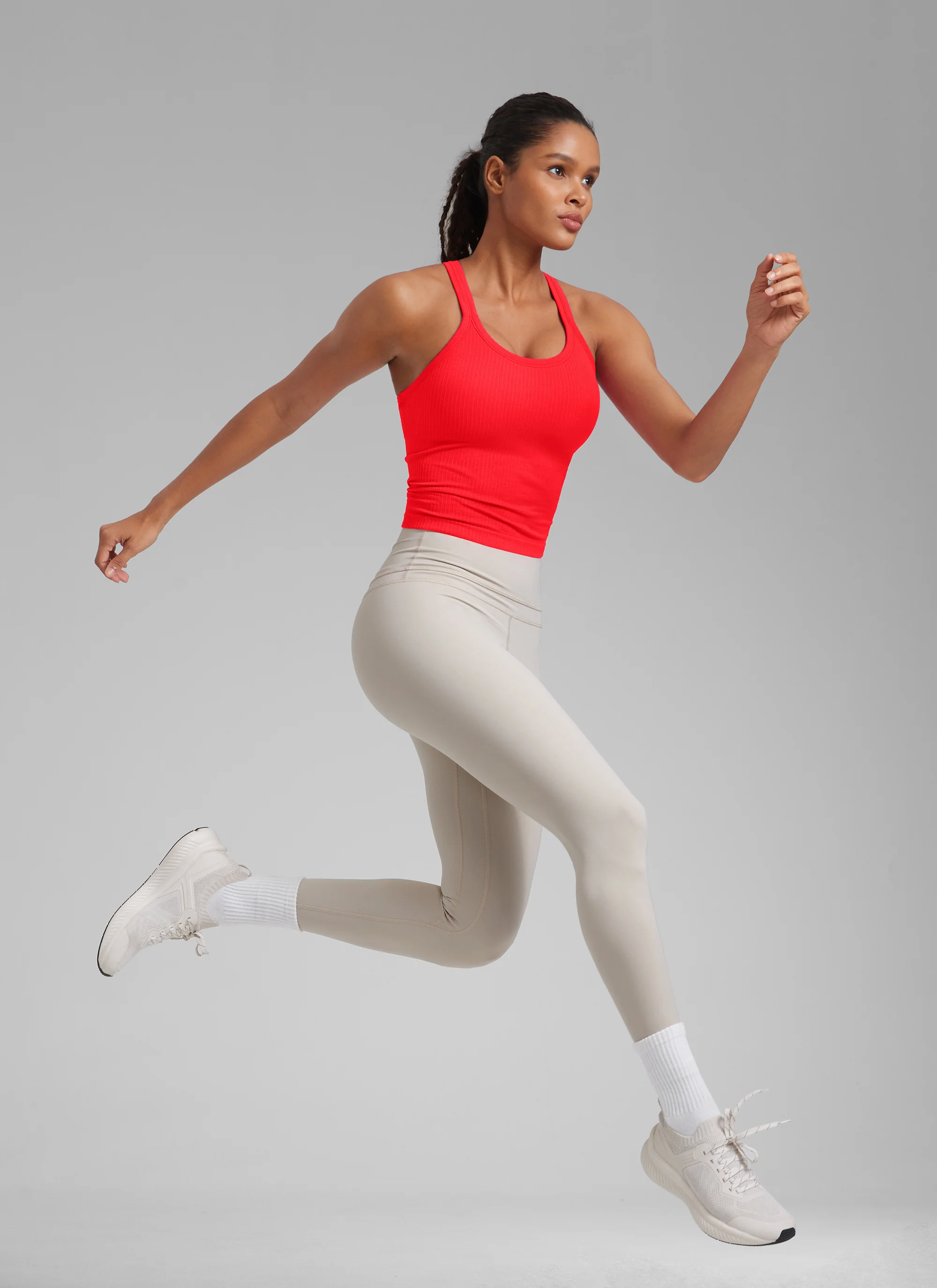 Seamless Racerback Built in Bra Ribbed Tank - Image 21