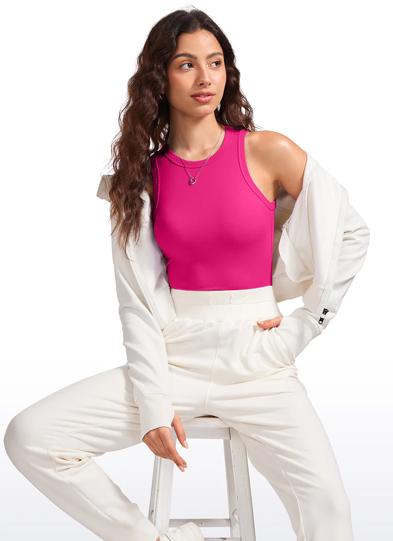 Hip Length High Neck Ribbed Racerback Tank - Image 19