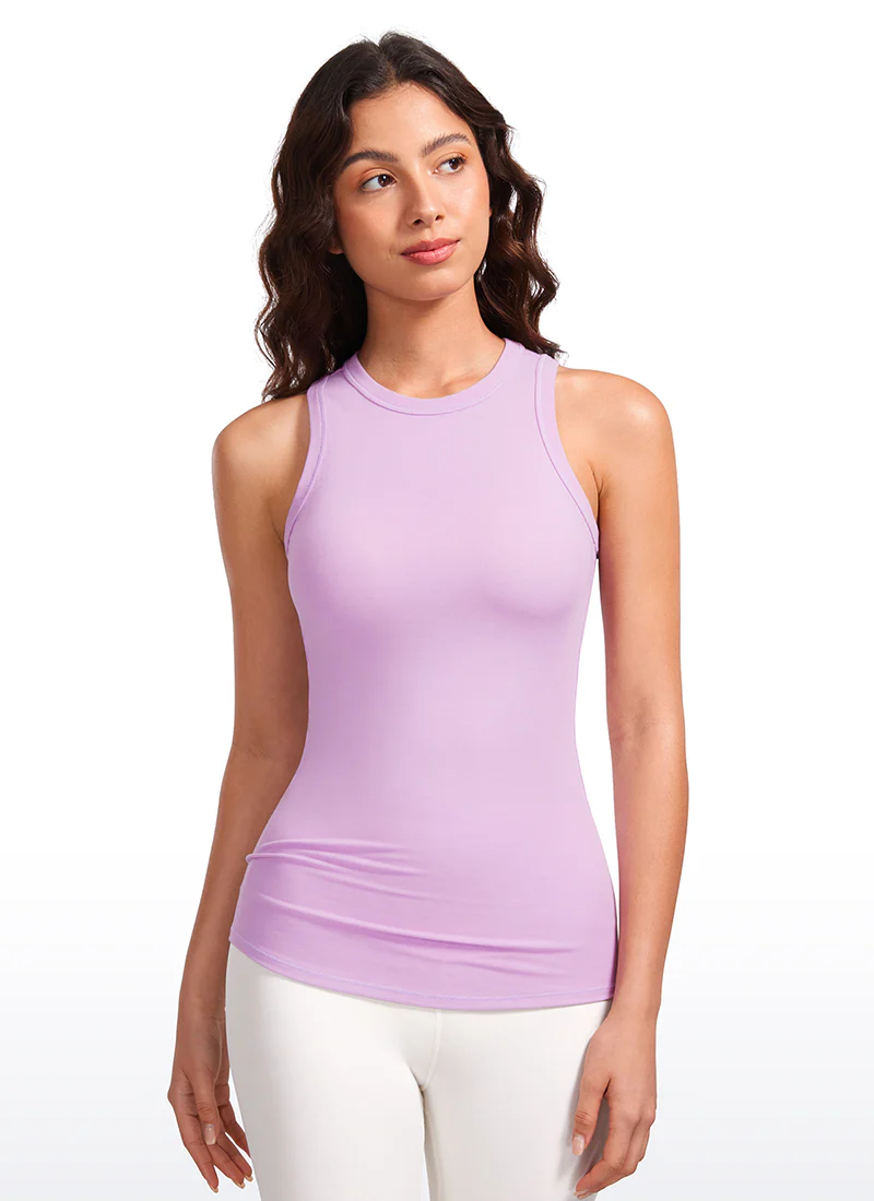 Hip Length High Neck Ribbed Racerback Tank - Image 5
