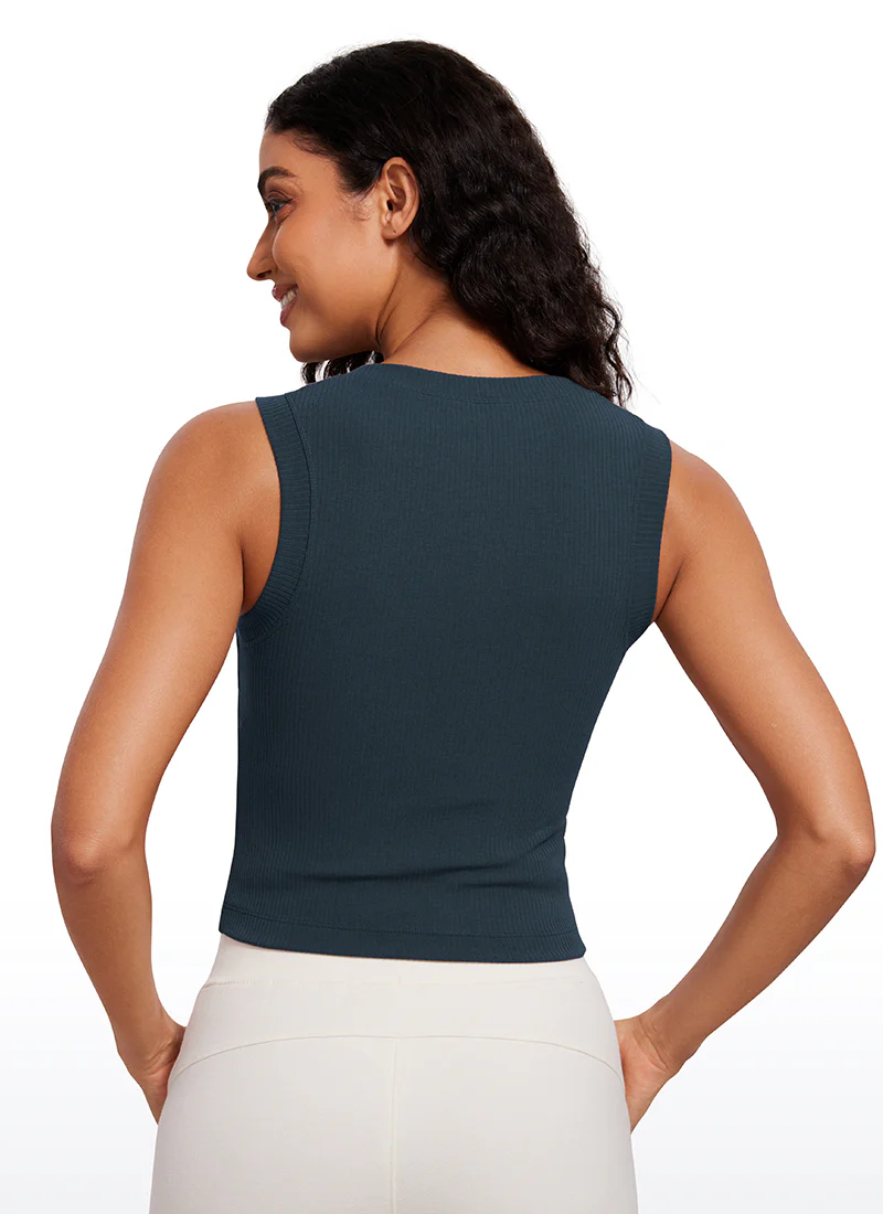 Ribbed Waist Length High Neck Tank - Image 10