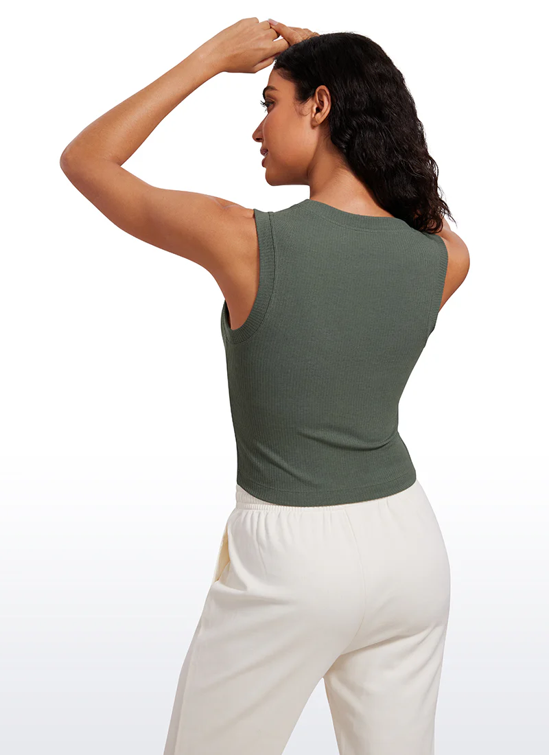 Ribbed Waist Length High Neck Tank - Image 14