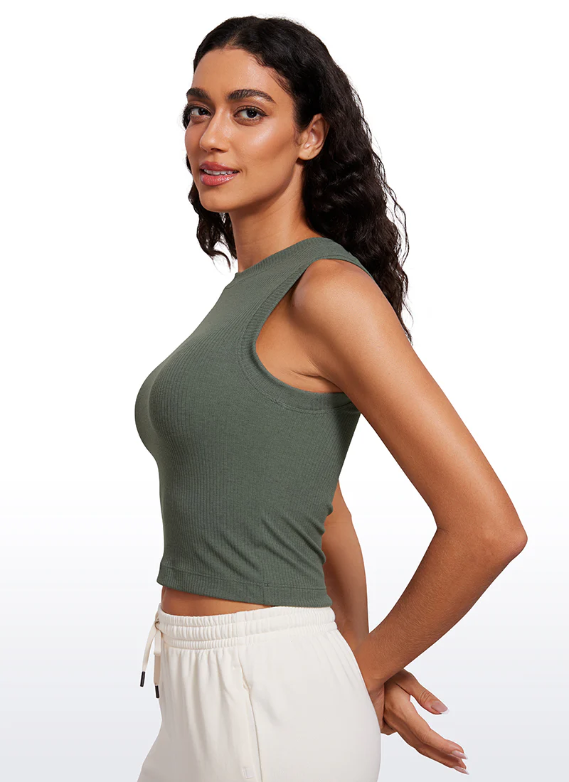 Ribbed Waist Length High Neck Tank - Image 16