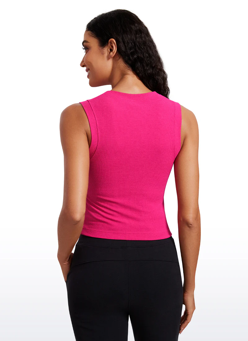Ribbed Waist Length High Neck Tank - Image 18