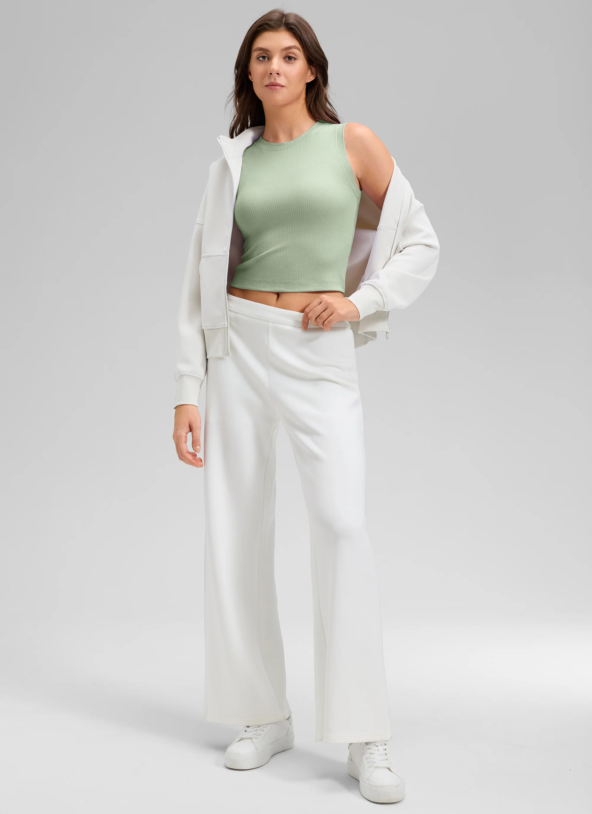 Ribbed Waist Length High Neck Tank - Image 41