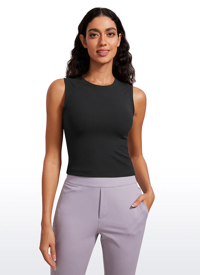 Ribbed Waist Length High Neck Tank - Image 5