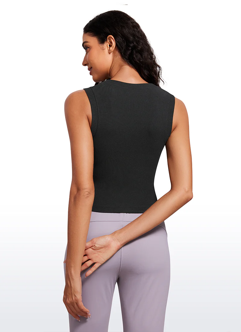 Ribbed Waist Length High Neck Tank - Image 6
