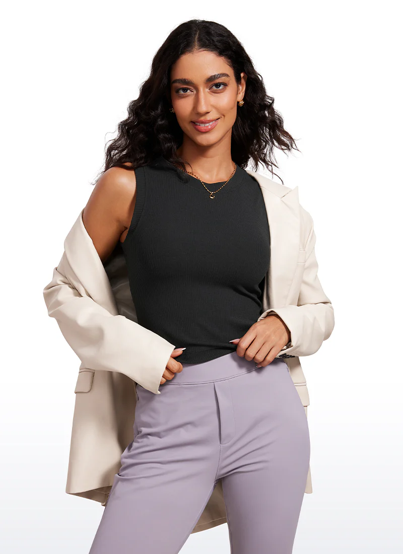 Ribbed Waist Length High Neck Tank - Image 7
