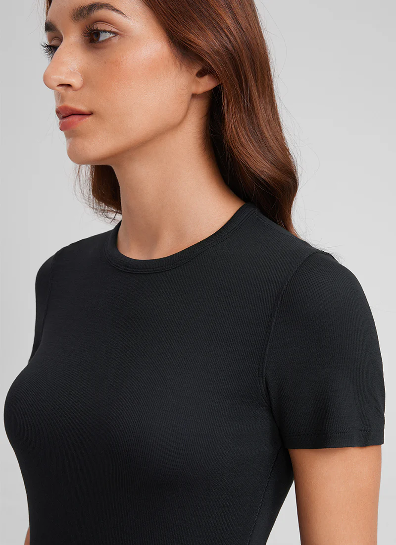 Modal Crew Neck Ribbed Short Sleeve - Image 3