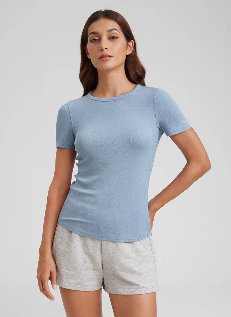 Modal Crew Neck Ribbed Short Sleeve - Image 7