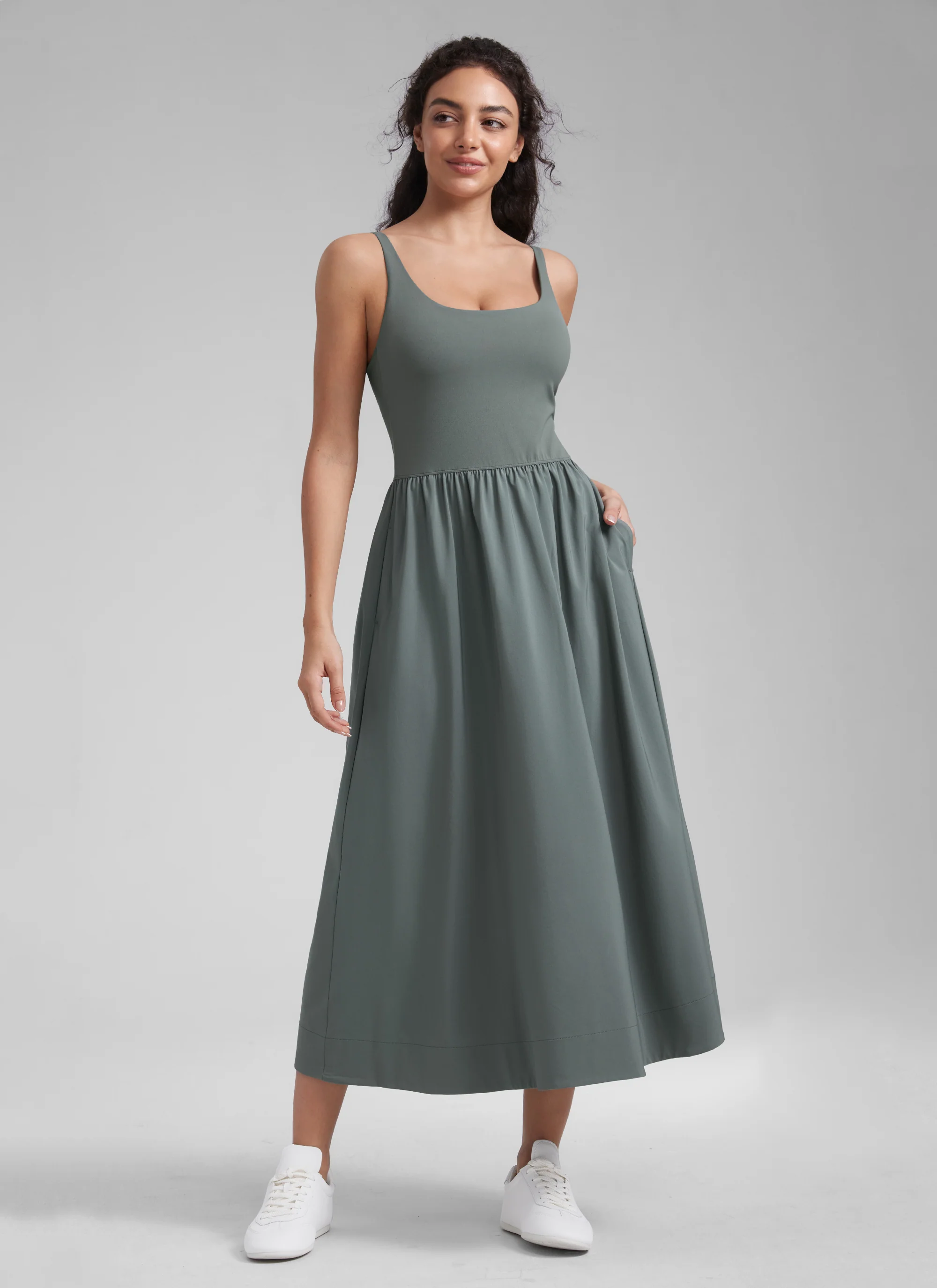 Square Neck Sleeveless Pocket Dress - Image 11