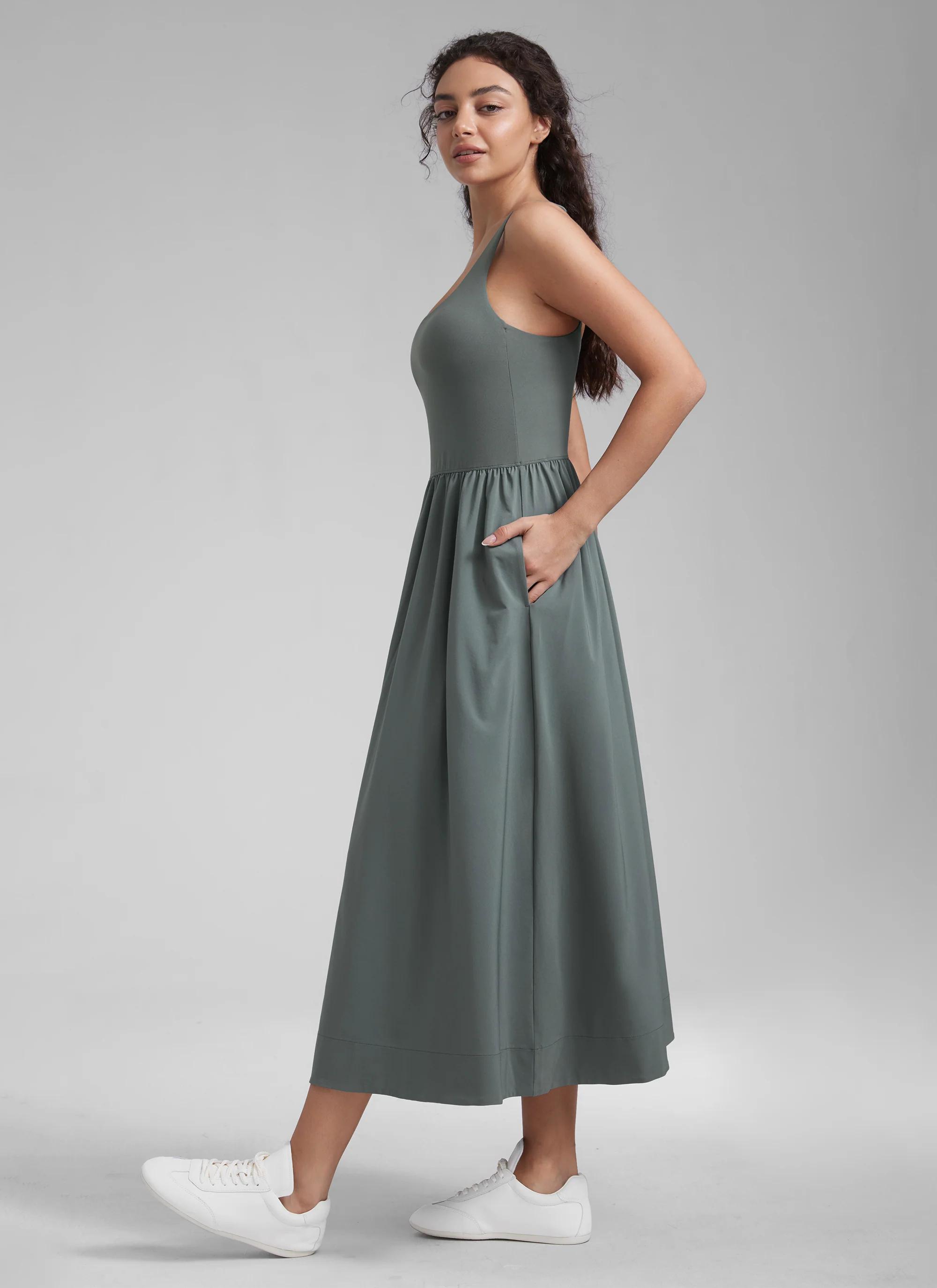 Square Neck Sleeveless Pocket Dress - Image 14