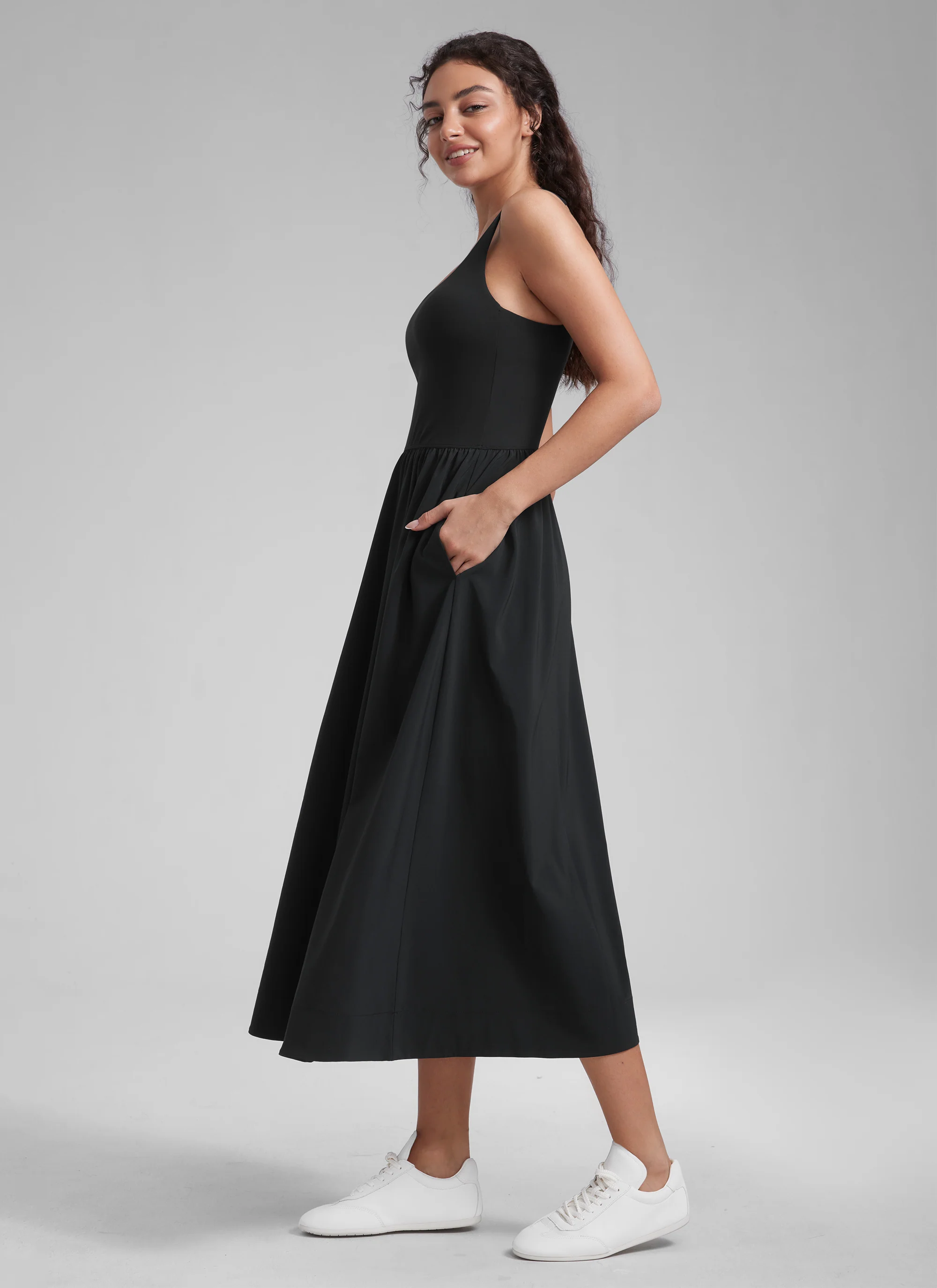 Square Neck Sleeveless Pocket Dress - Image 3