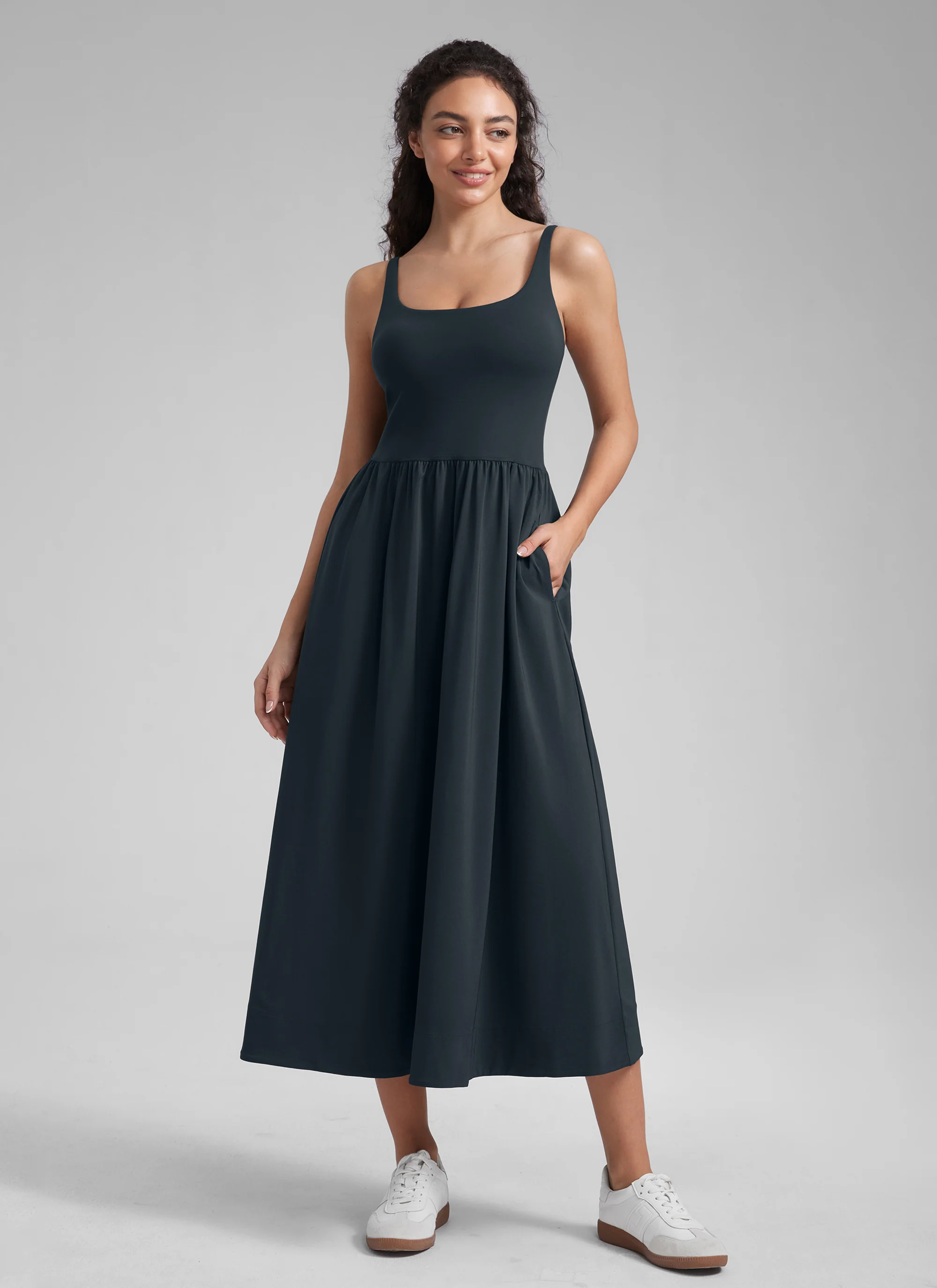Square Neck Sleeveless Pocket Dress - Image 6