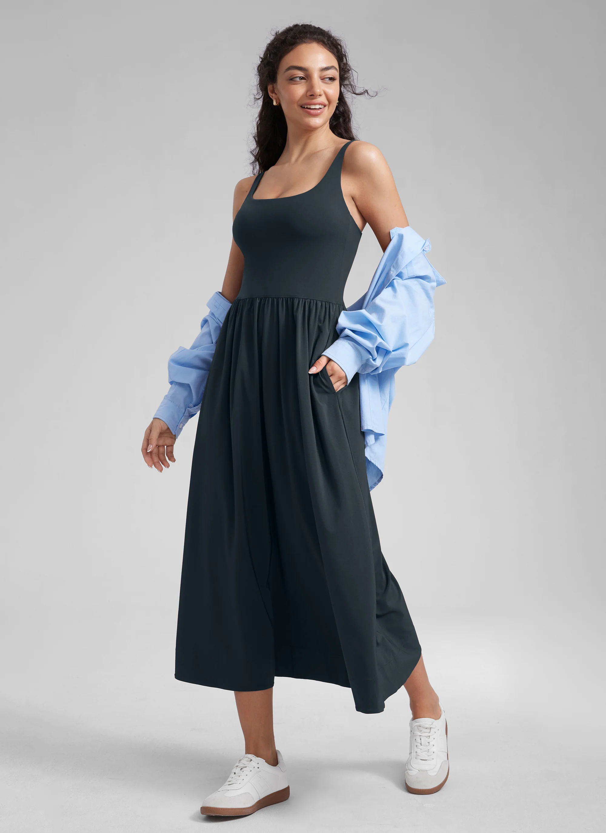 Square Neck Sleeveless Pocket Dress - Image 8