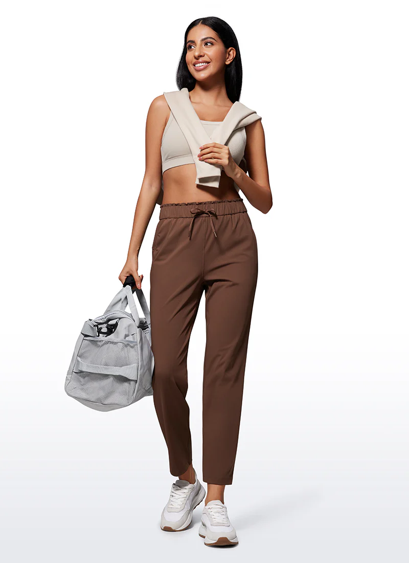 Stretch Drawstring High Waist 7/8 Pants with Pockets 27'' - Image 3
