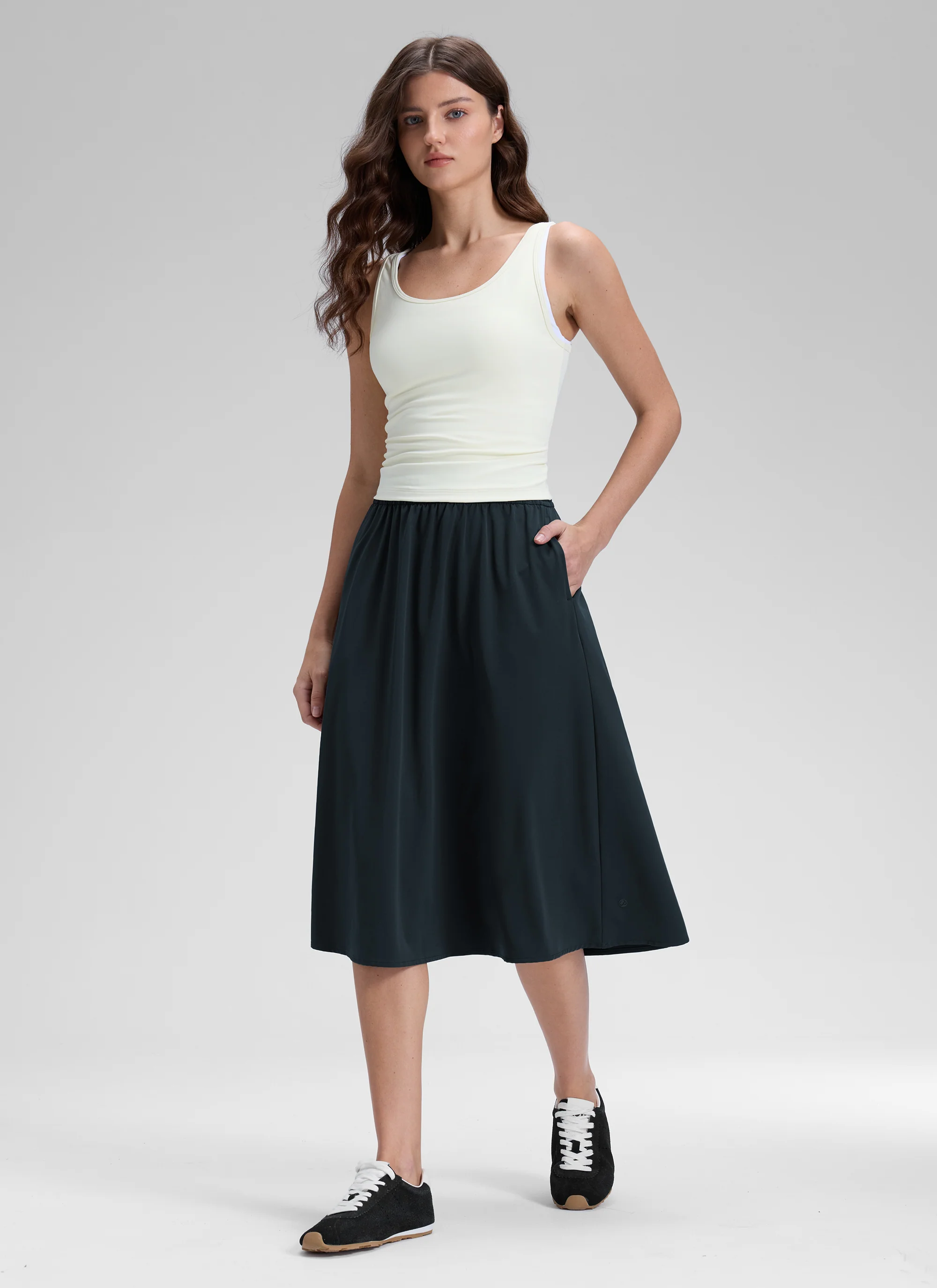Feathery-Fit Drapey Pockets Midi Skirt - Image 13