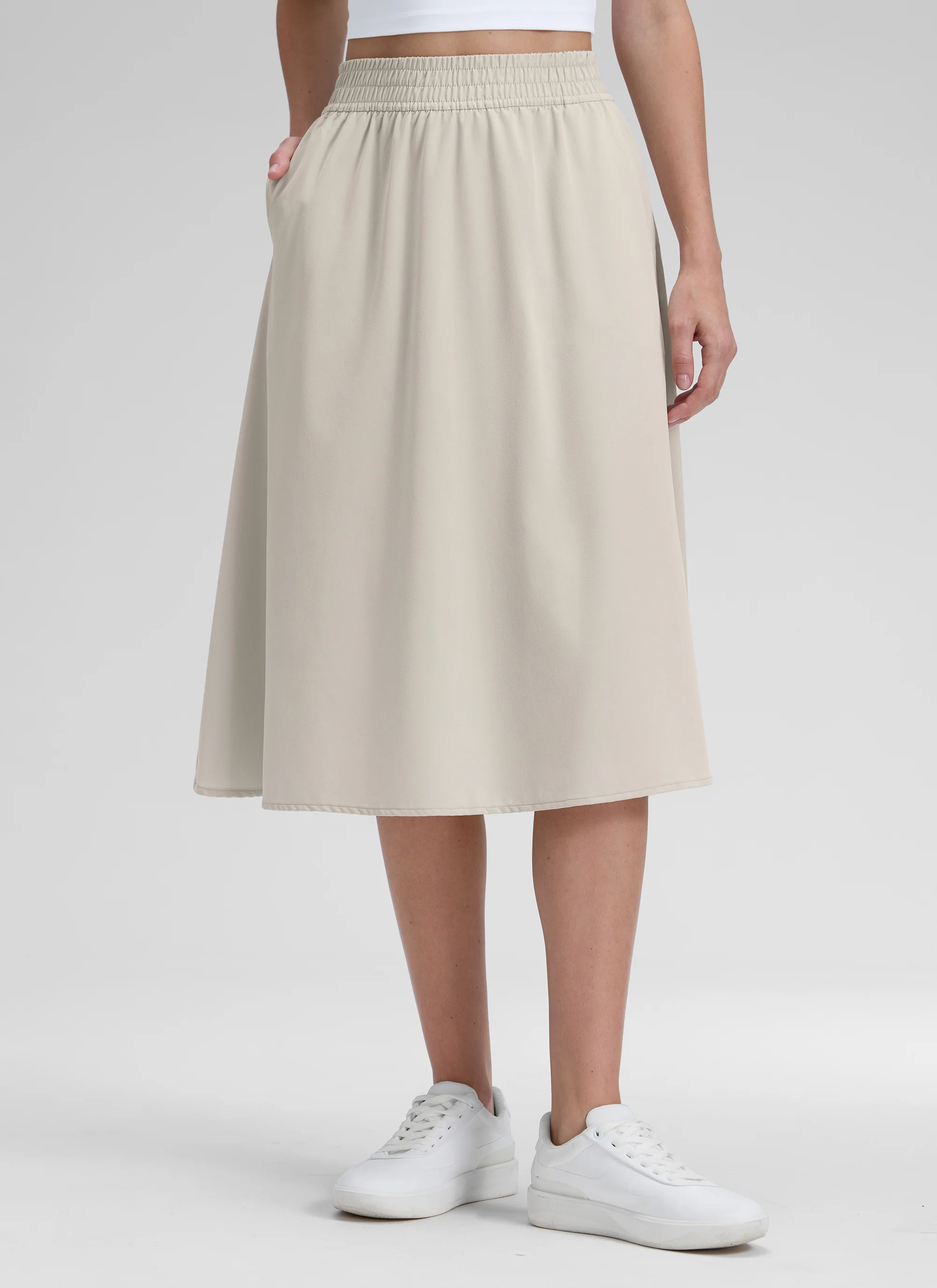 Feathery-Fit Drapey Pockets Midi Skirt - Image 19