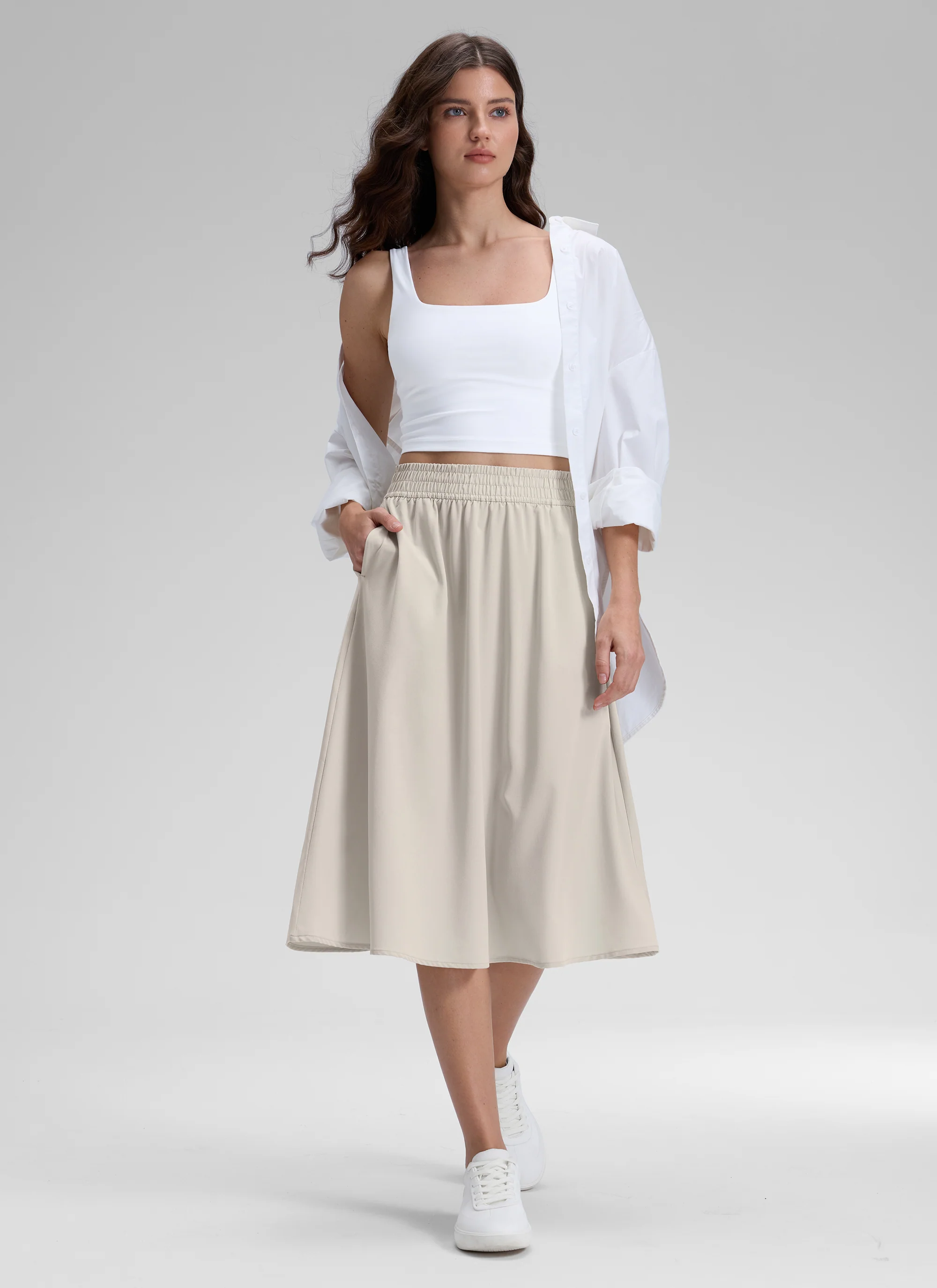 Feathery-Fit Drapey Pockets Midi Skirt - Image 21