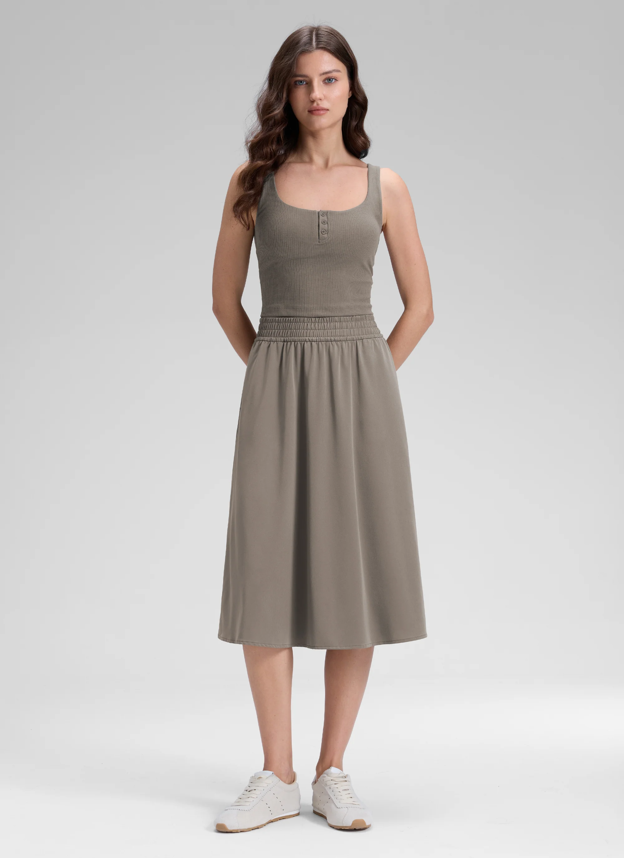 Feathery-Fit Drapey Pockets Midi Skirt - Image 25