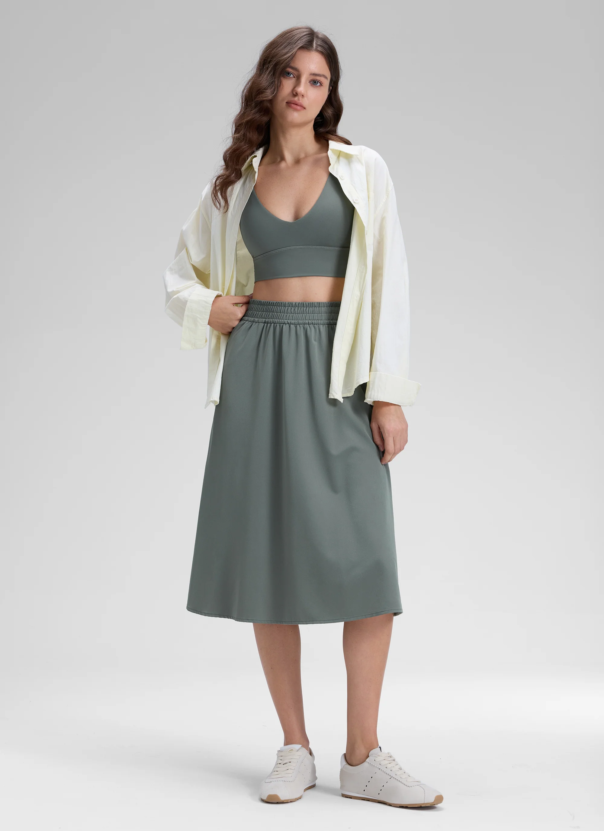 Feathery-Fit Drapey Pockets Midi Skirt - Image 3